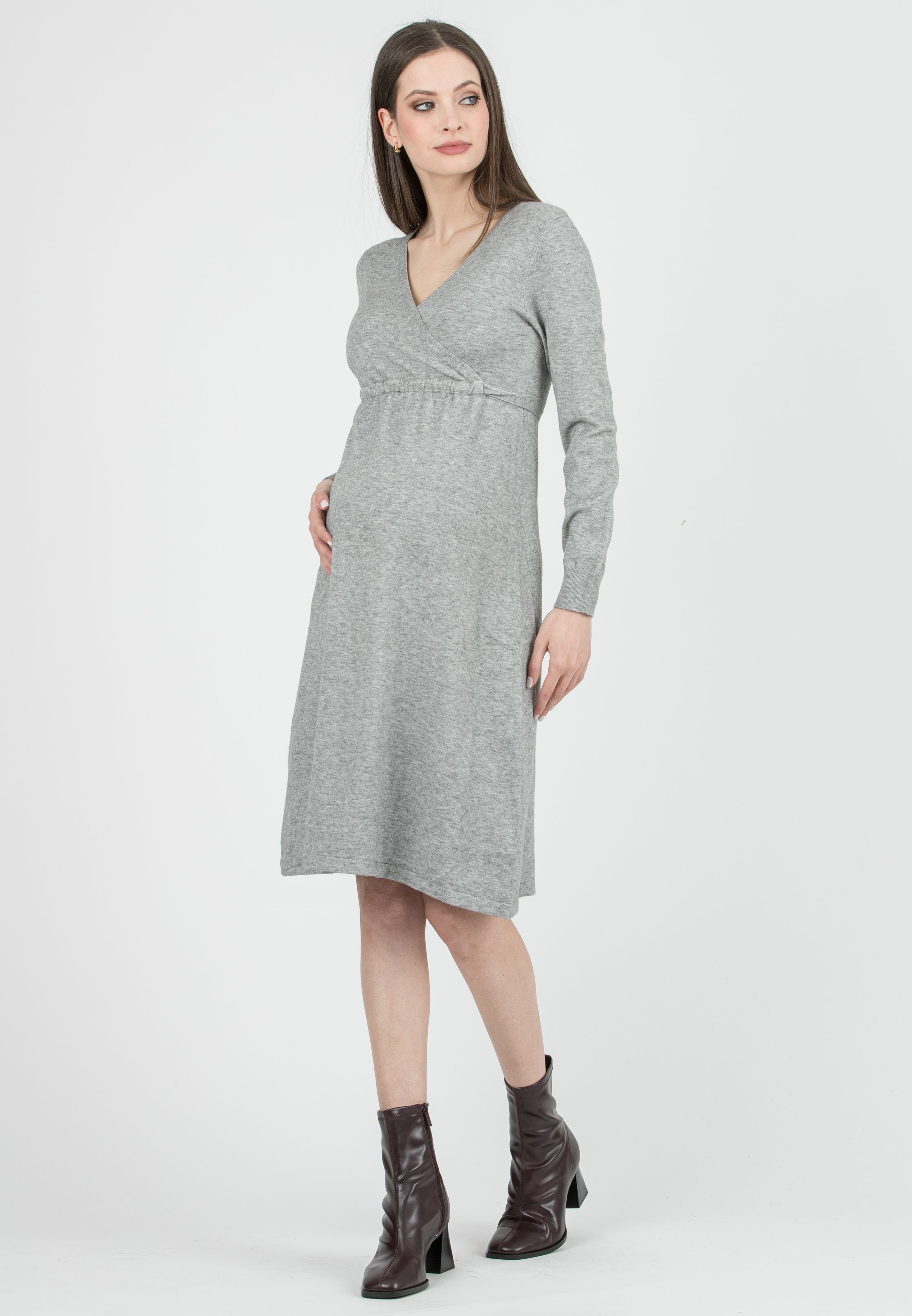 MARGARET - Abito Premaman & Allattamento con Scollo Incrociato (Grigio Chiaro, XS/S)