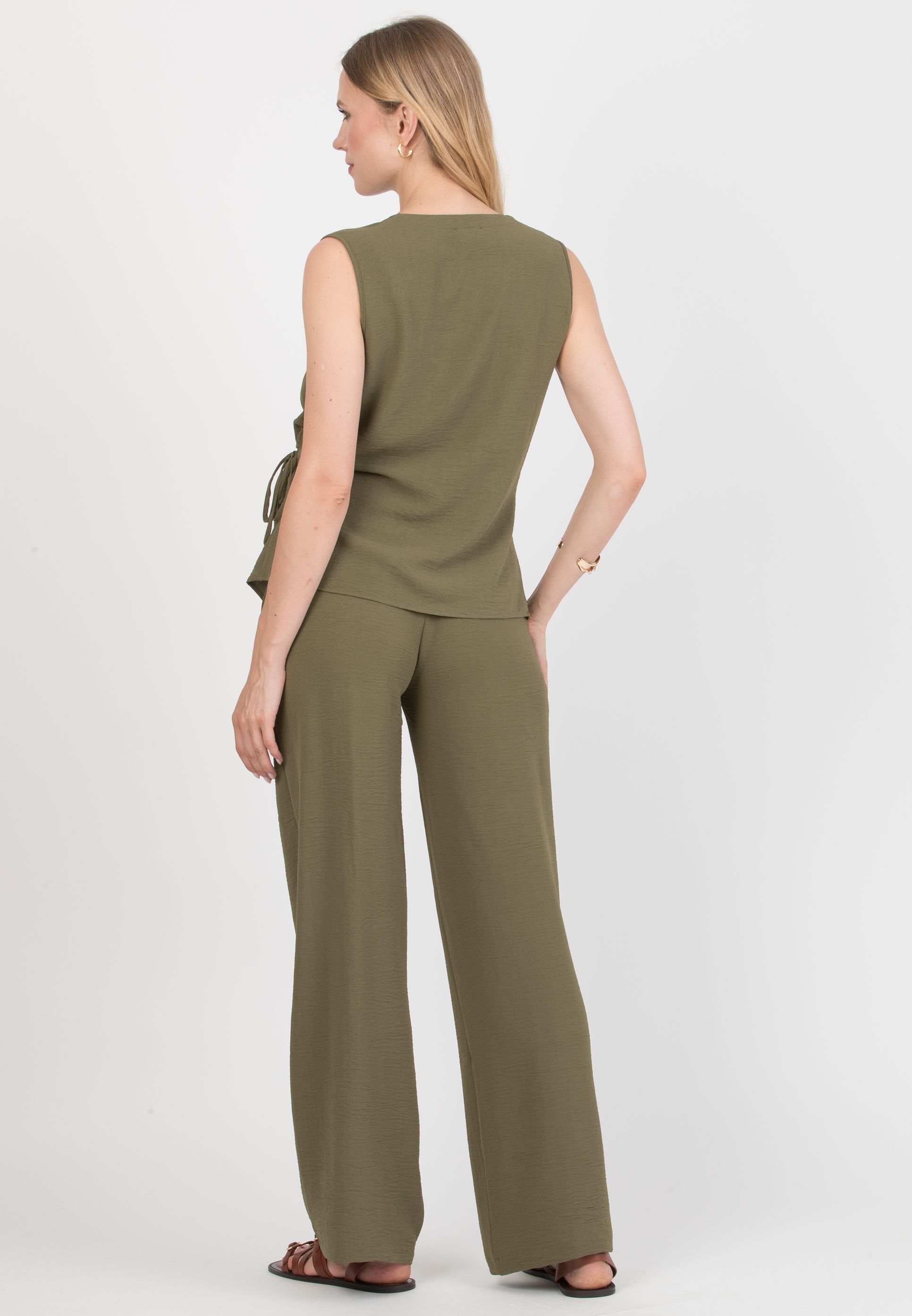 INES - Pantalone Premaman Fluido con Vita Bassa (Verde Militare)