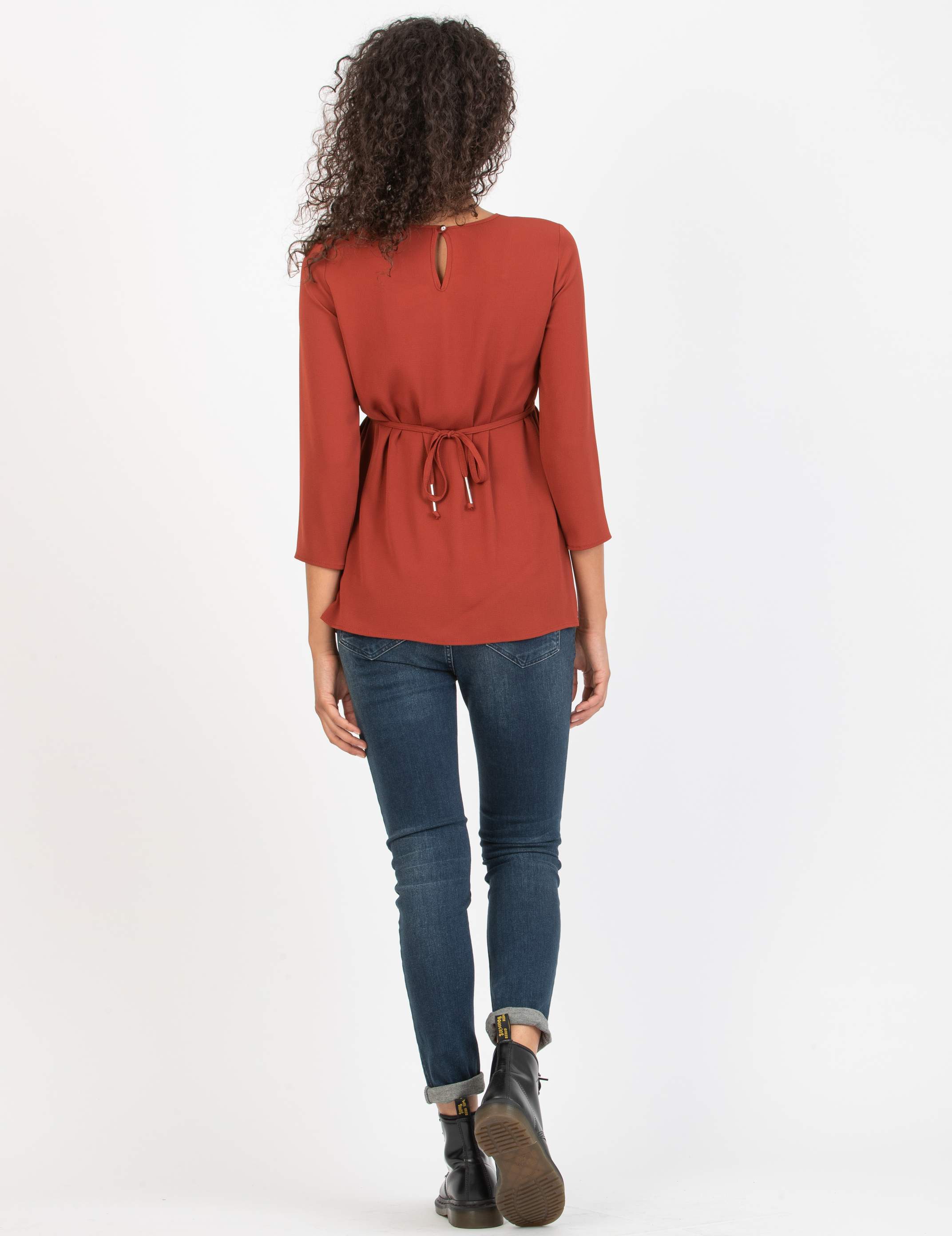 LUCY - Camicetta Premaman con Laccio sul Davanti (Rosso Mattone, XS)