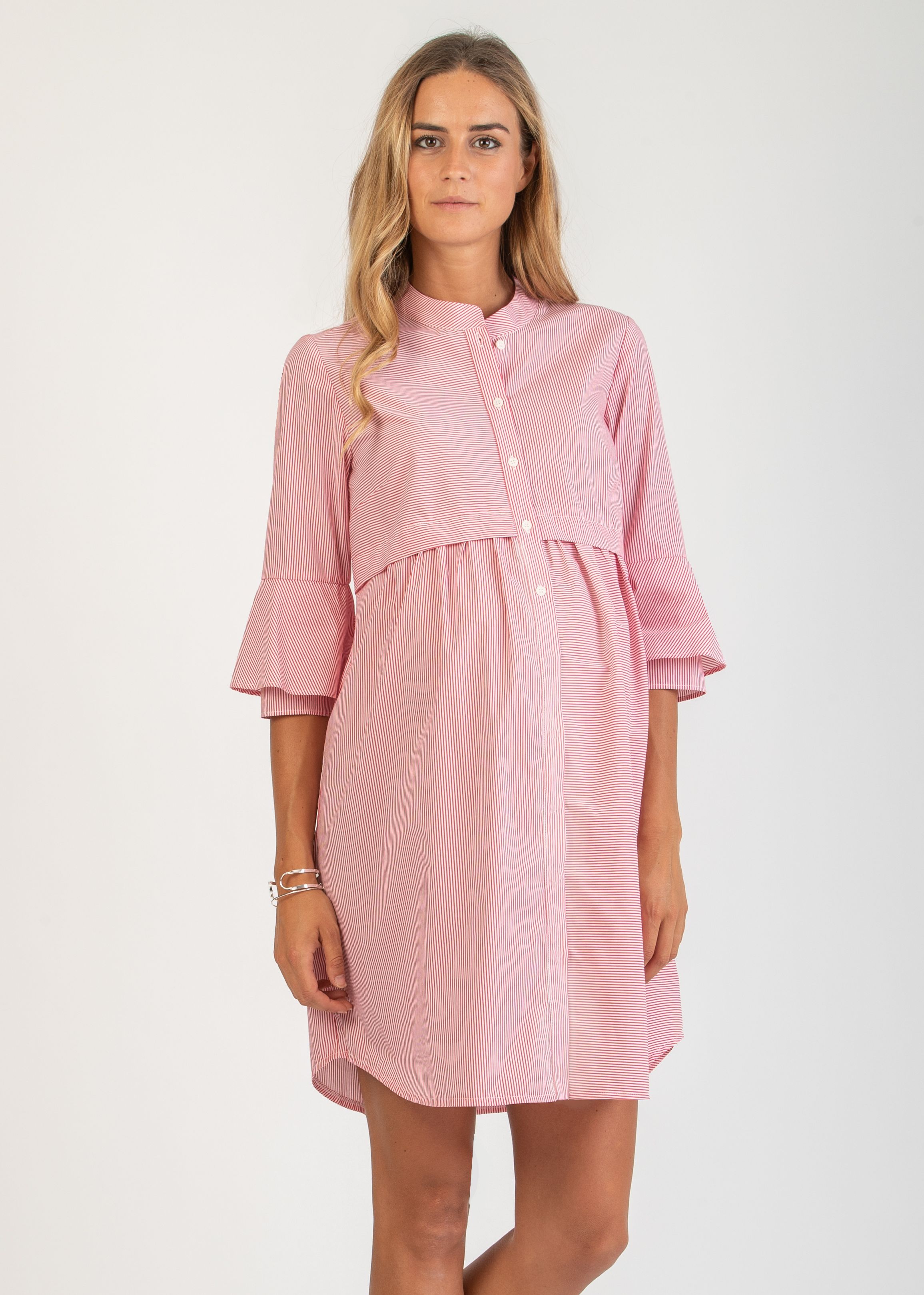 HEIDI R - Abito Premaman & Allattamento in Cotone a Righe con Maniche a Campana (Rosso, XS)
