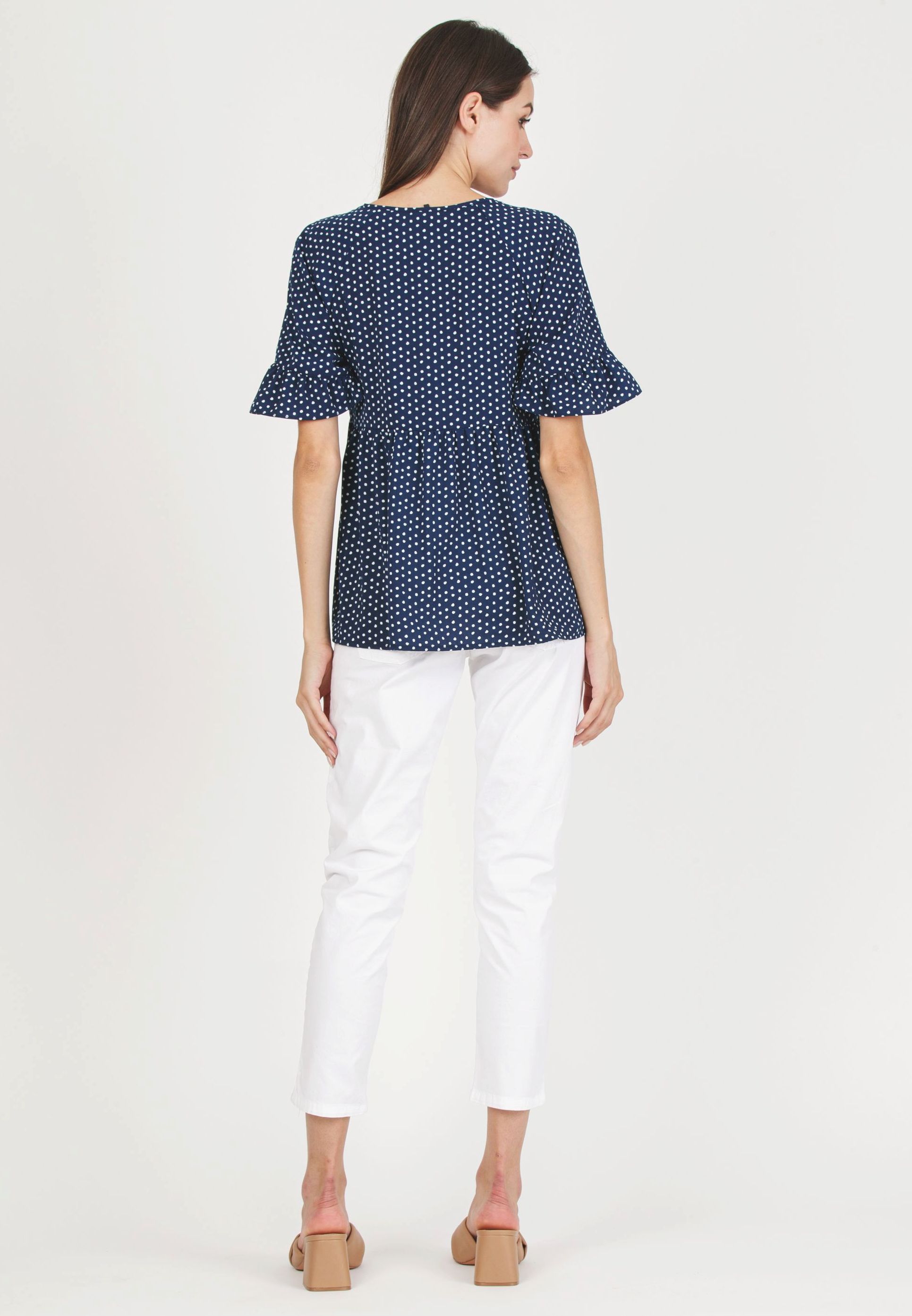 TINA M - Casacca premaman & Allattamento a Pois con Volant (Blu)