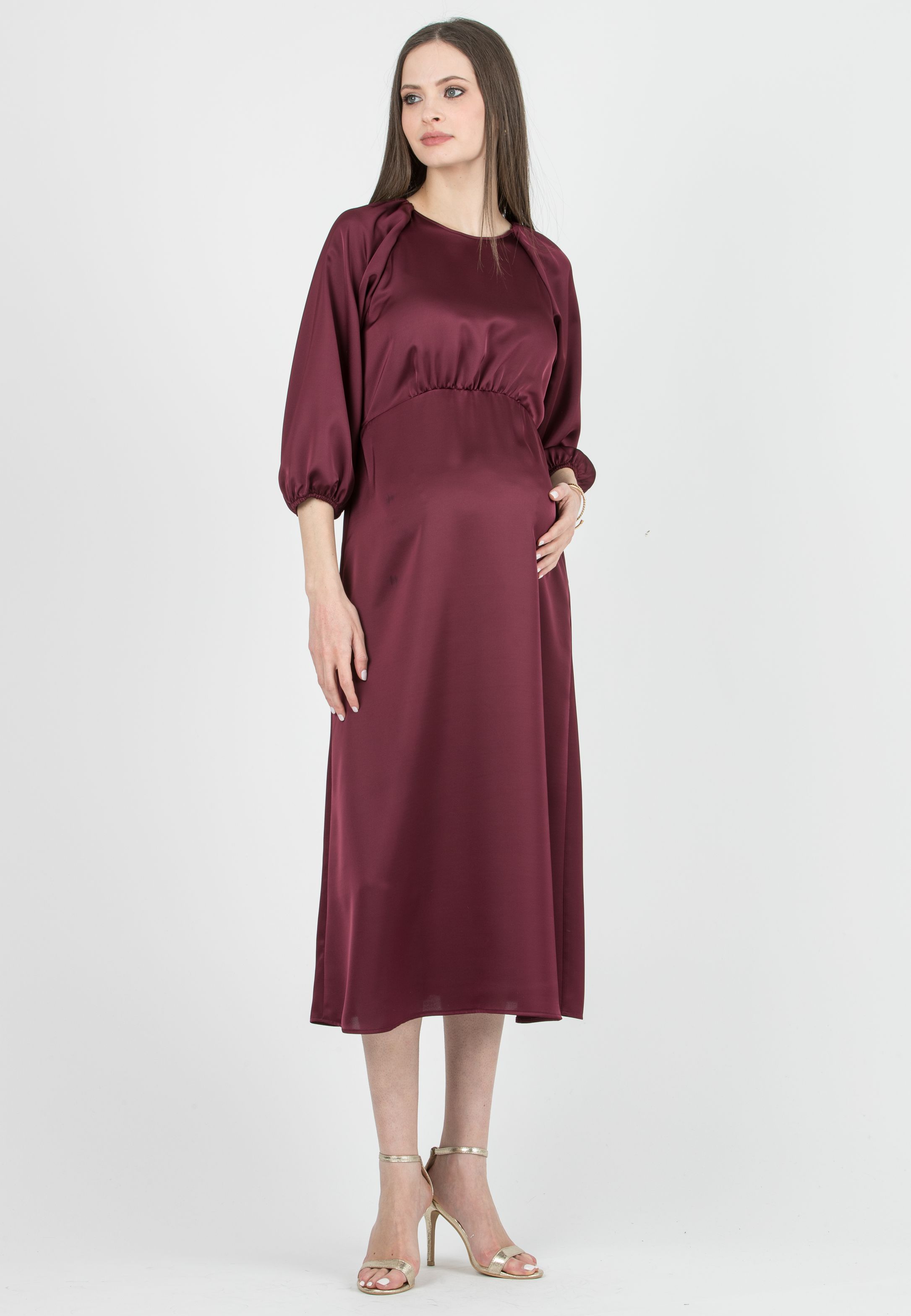 LESLIE - Abito Premaman Midi con Maniche Raglan (Bordeaux)