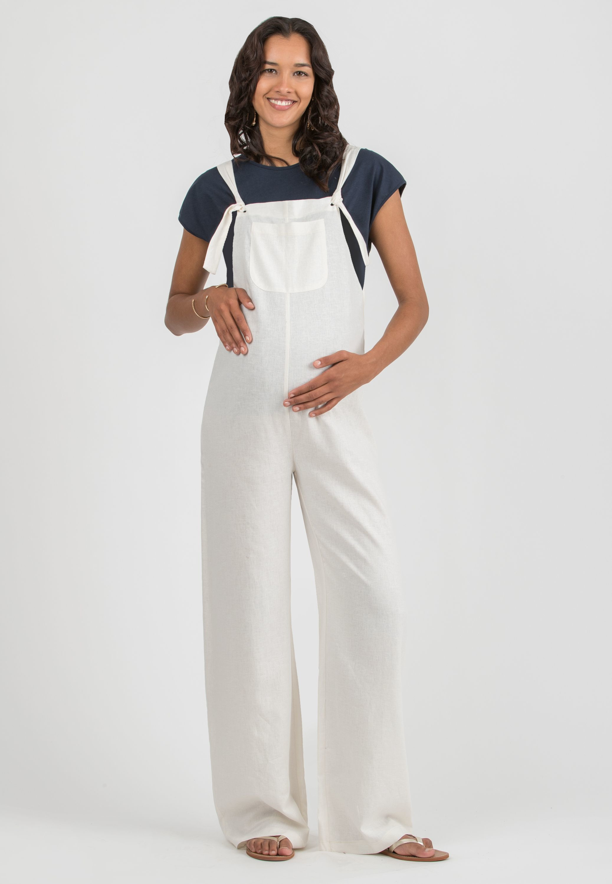 BETTA – Linen Maternity Dungaree (Bianco  Ottico)