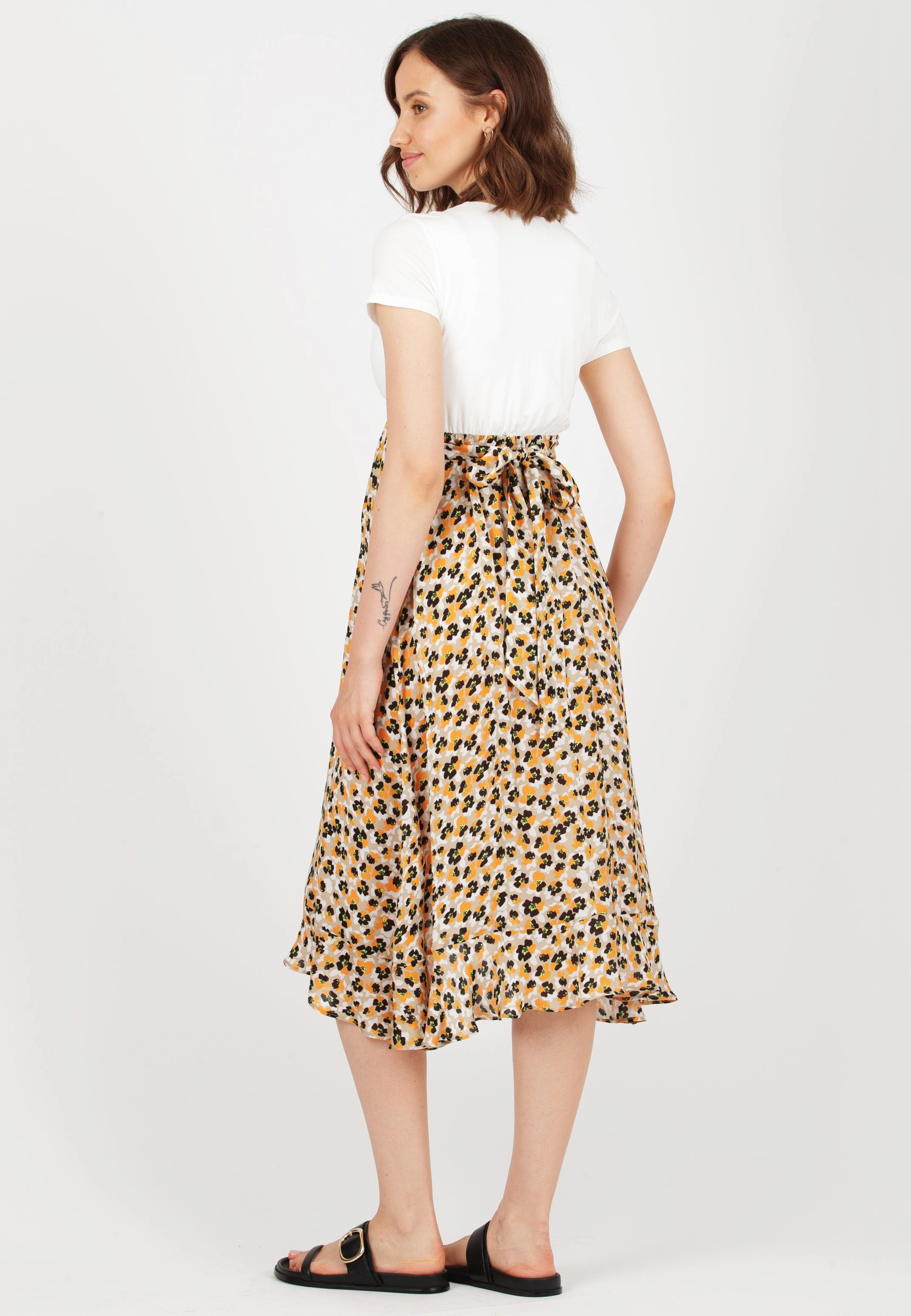 MARTA - Abito Premaman & Allattamento con Corpino Incrociato e Gonna Fantasia (Beige, XS)
