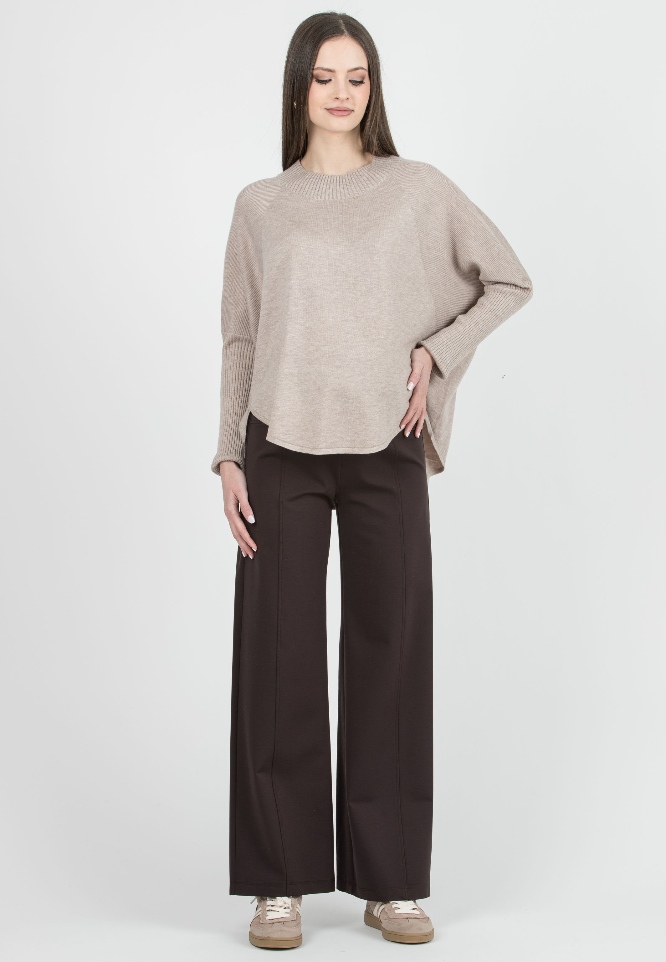 BRENDA - Maternity Wide-Leg Trousers in Lightweight Milano Knit (Marrone)