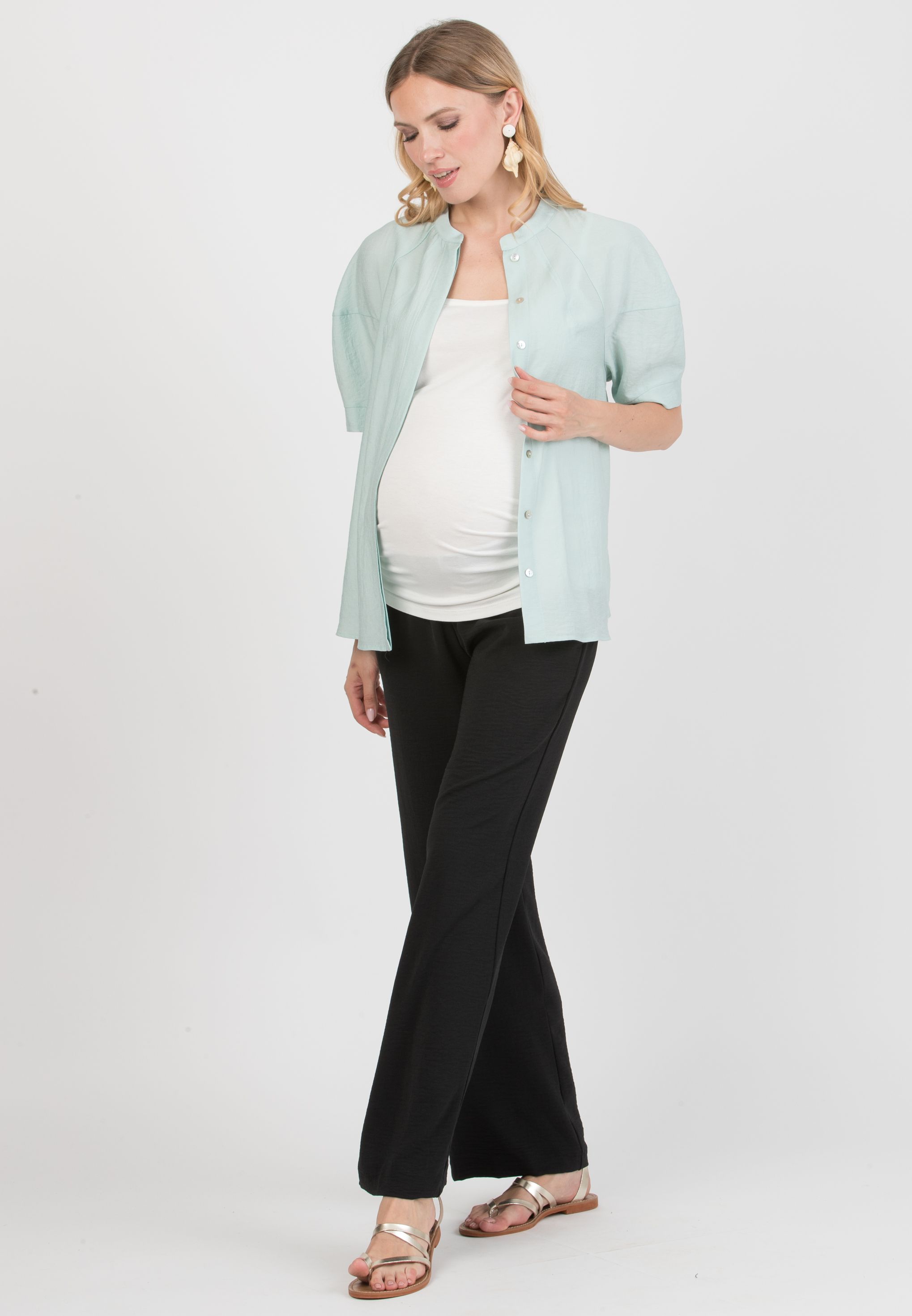 INES - Fluid Maternity Trousers with Low Waist (Nero)