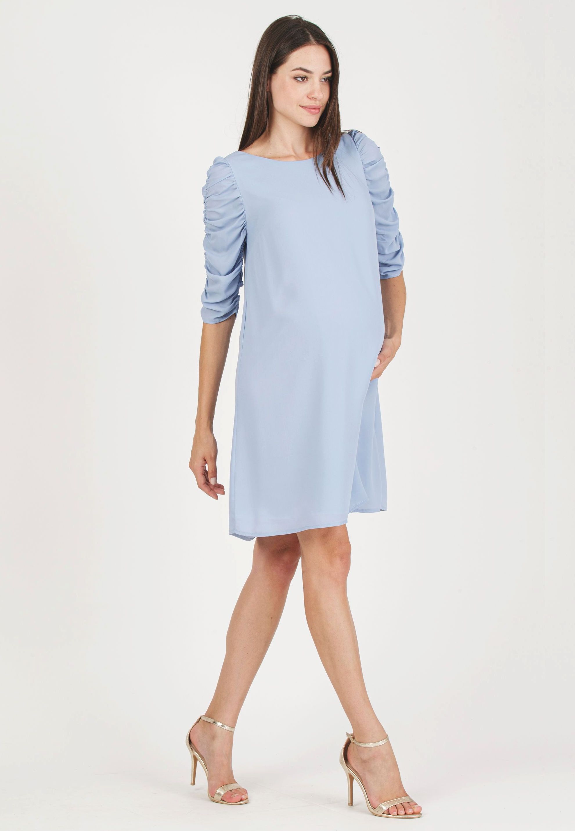 NANCY - Abito Premaman con Manica Arricciata (Grigio Perla, XS)