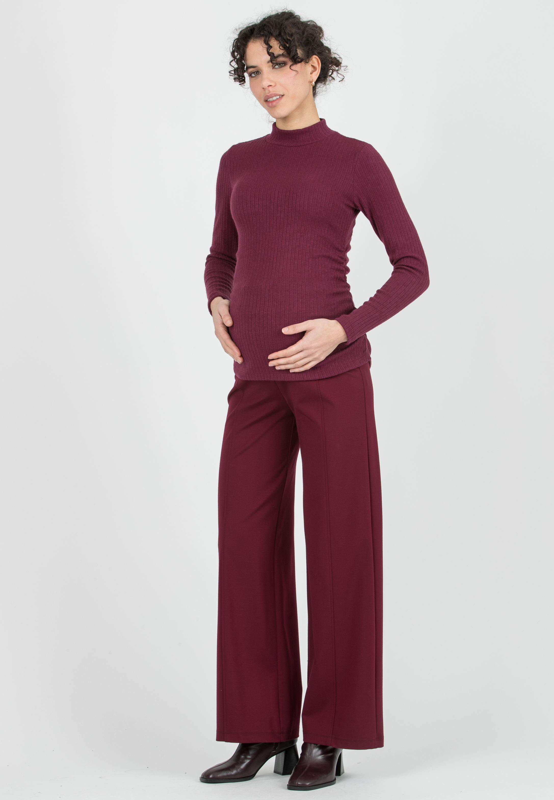 BRENDA - Pantalone Premaman Palazzo in Punto Milano (Bordeaux, XS)