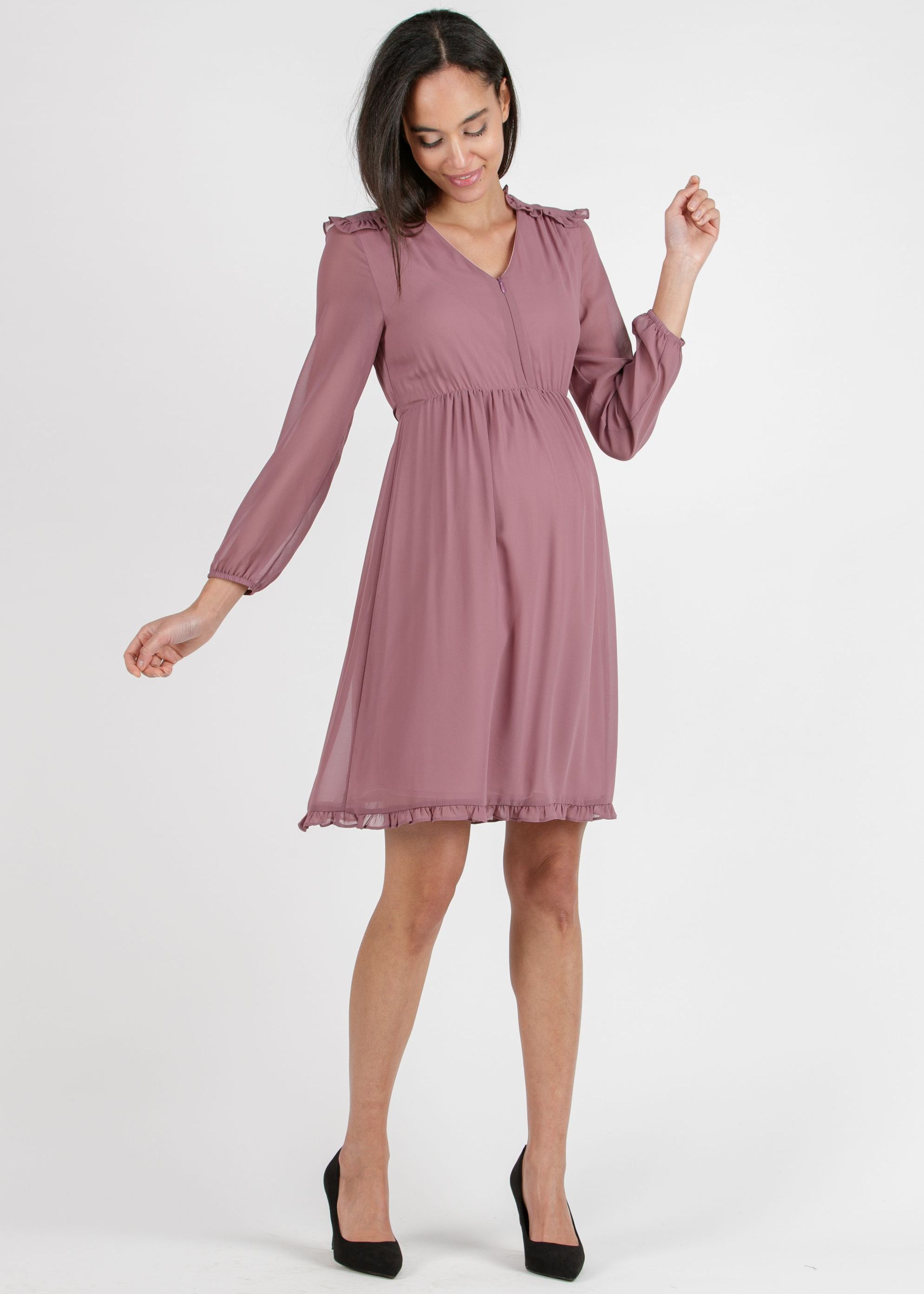 MINDY - Abito Premaman & Allattamento in Chiffon con Spalle Decorate (Cipolla, XS)