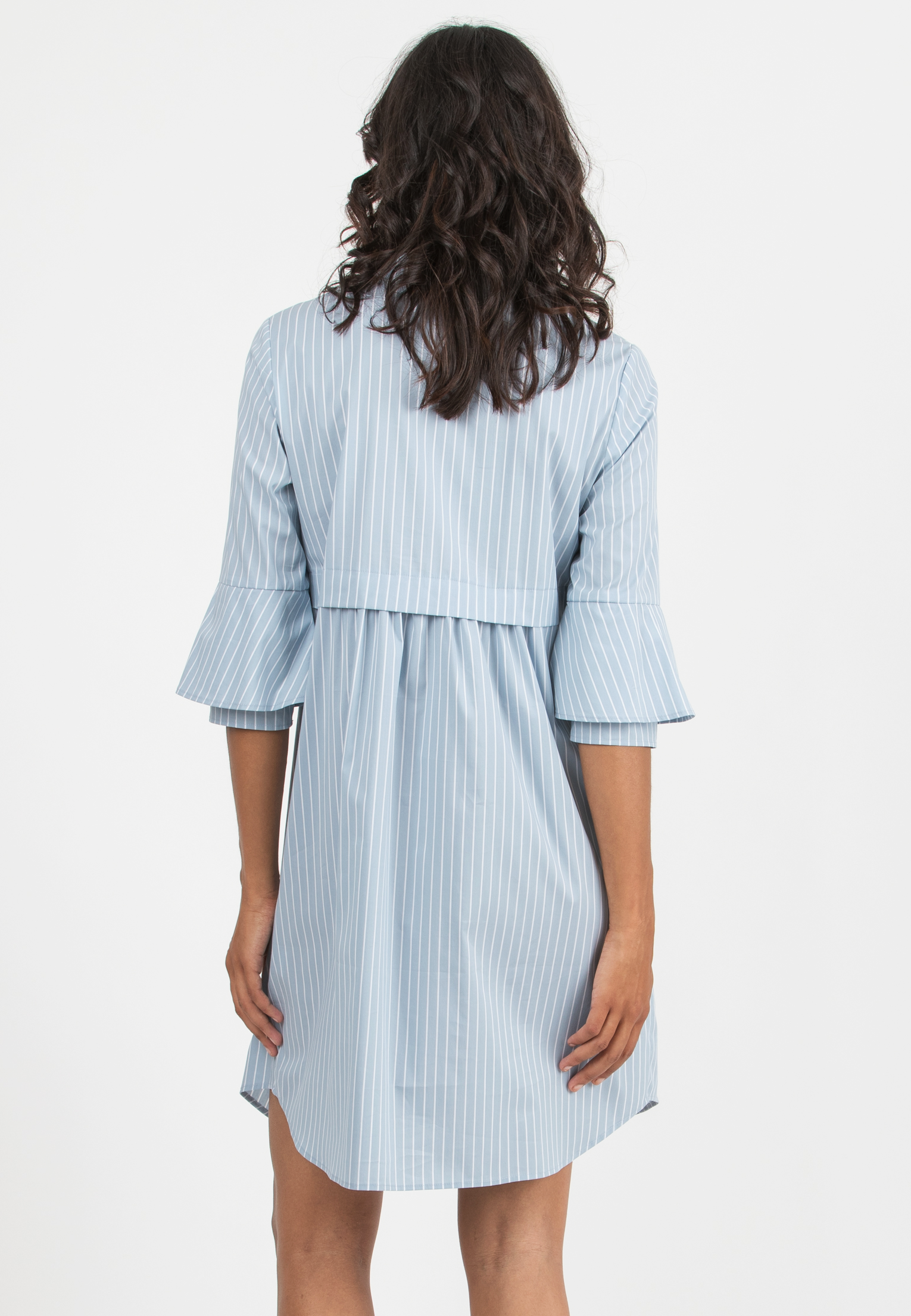 HEIDI R - Abito Premaman & Allattamento in Cotone a Righe con Maniche a Campana (Azzurro Polvere, XS)