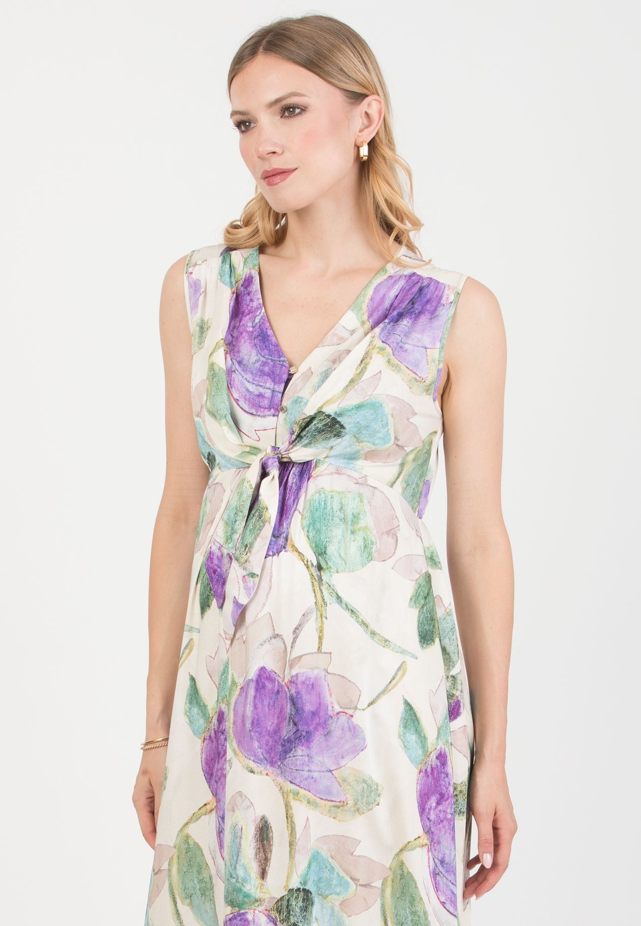 BELEN MAXI - Abito Premaman & Allattamento in Raso di Viscosa Stampato (Naturale)