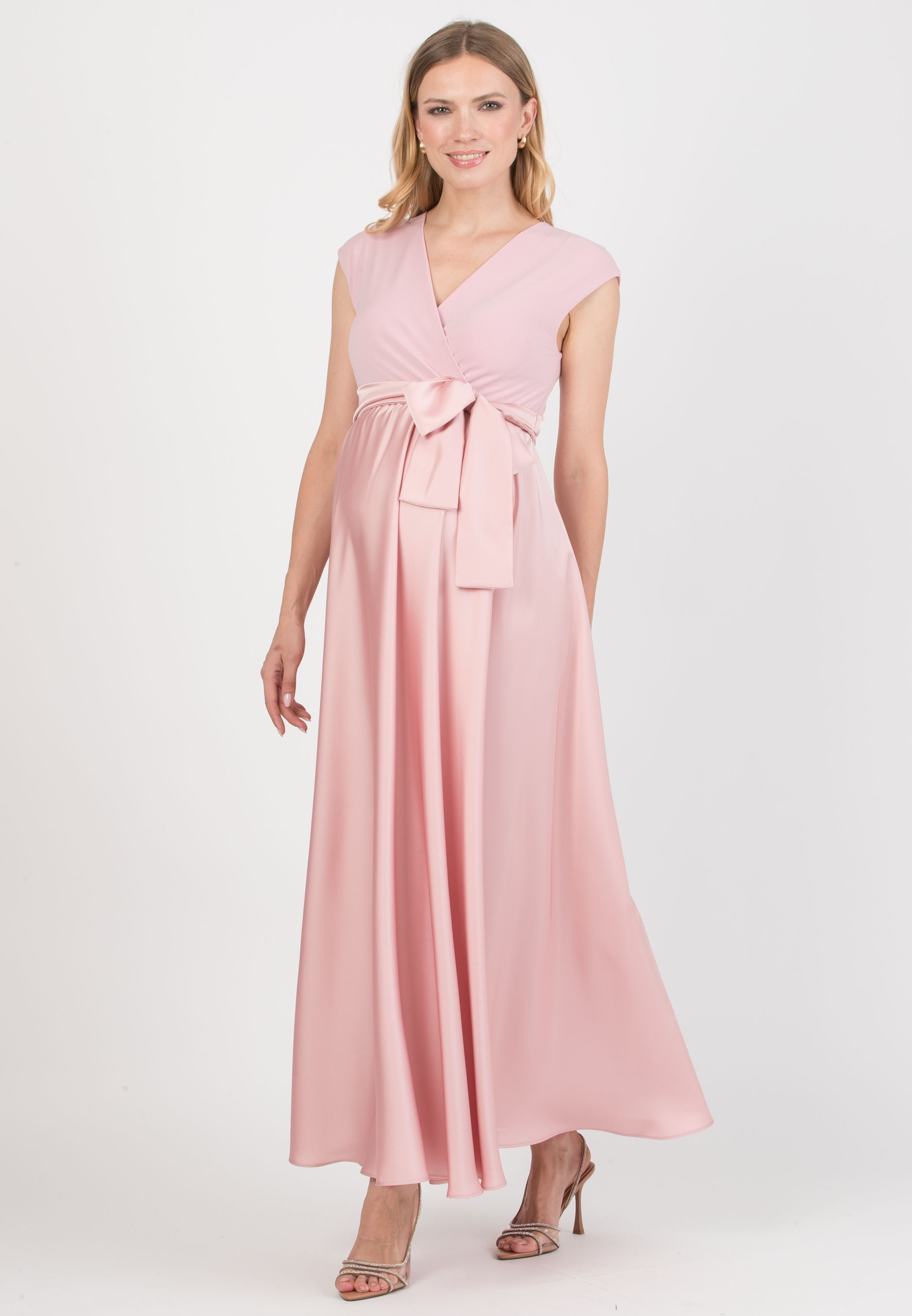 LUCREZIA - Maternity & Nursing Maxi Dress with Satin Skirt (Cipria)