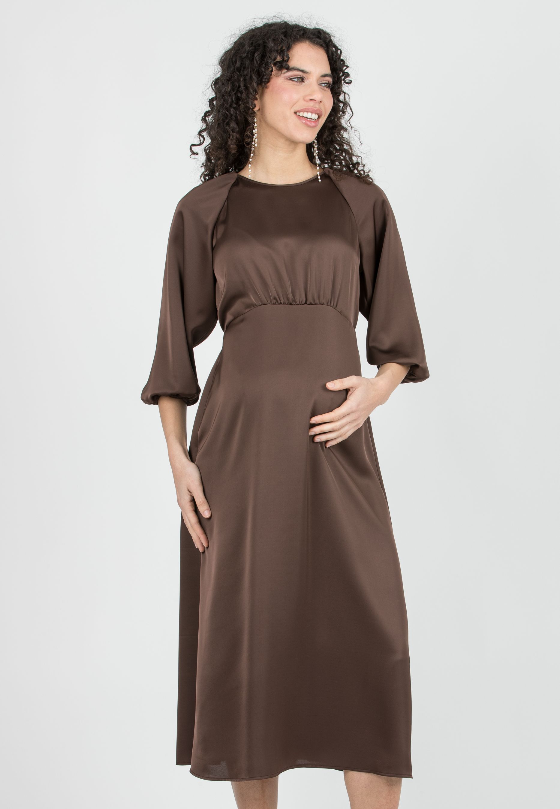 LESLIE - Maternity Midi Dress with Raglan Sleeves (Marrone)