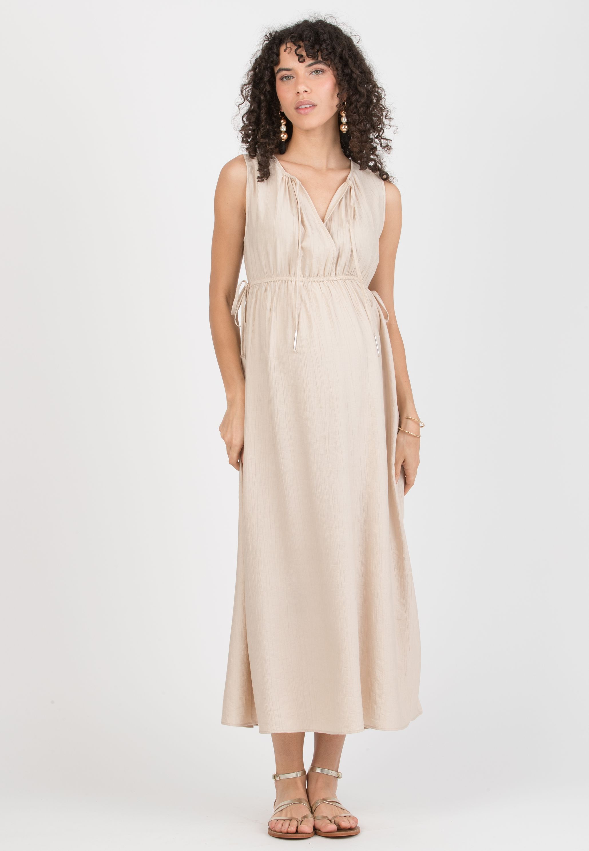 DEVA – Maternity & Nursing Dress in Viscose Crepe with Crossover Neckline (Naturale)