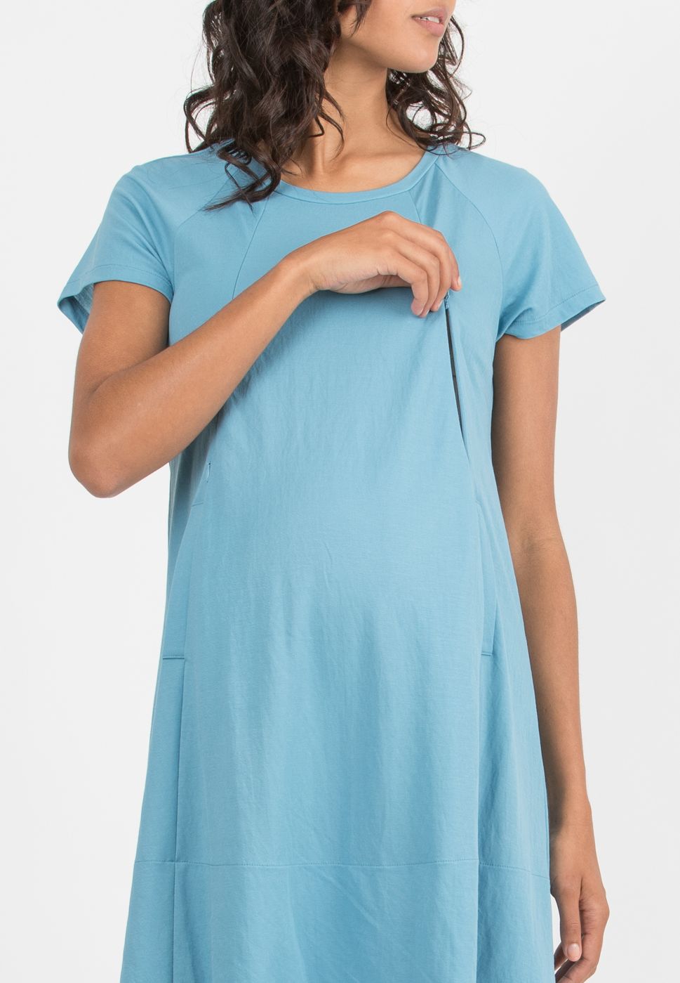 LICIA – Maternity & Nursing Dress in Viscose (Blue, XS)