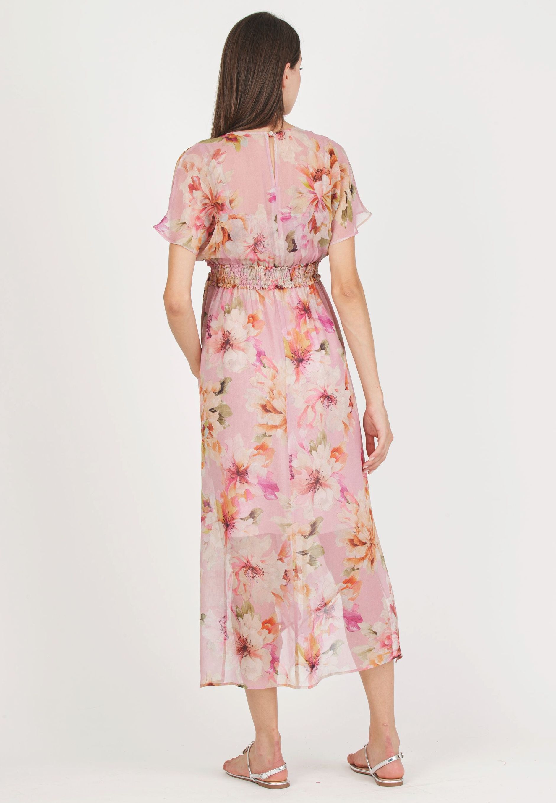 HOLLY - Maternity & Nursing Dress with Crossed Neckline and Asymmetric Hem (Pink, XS)