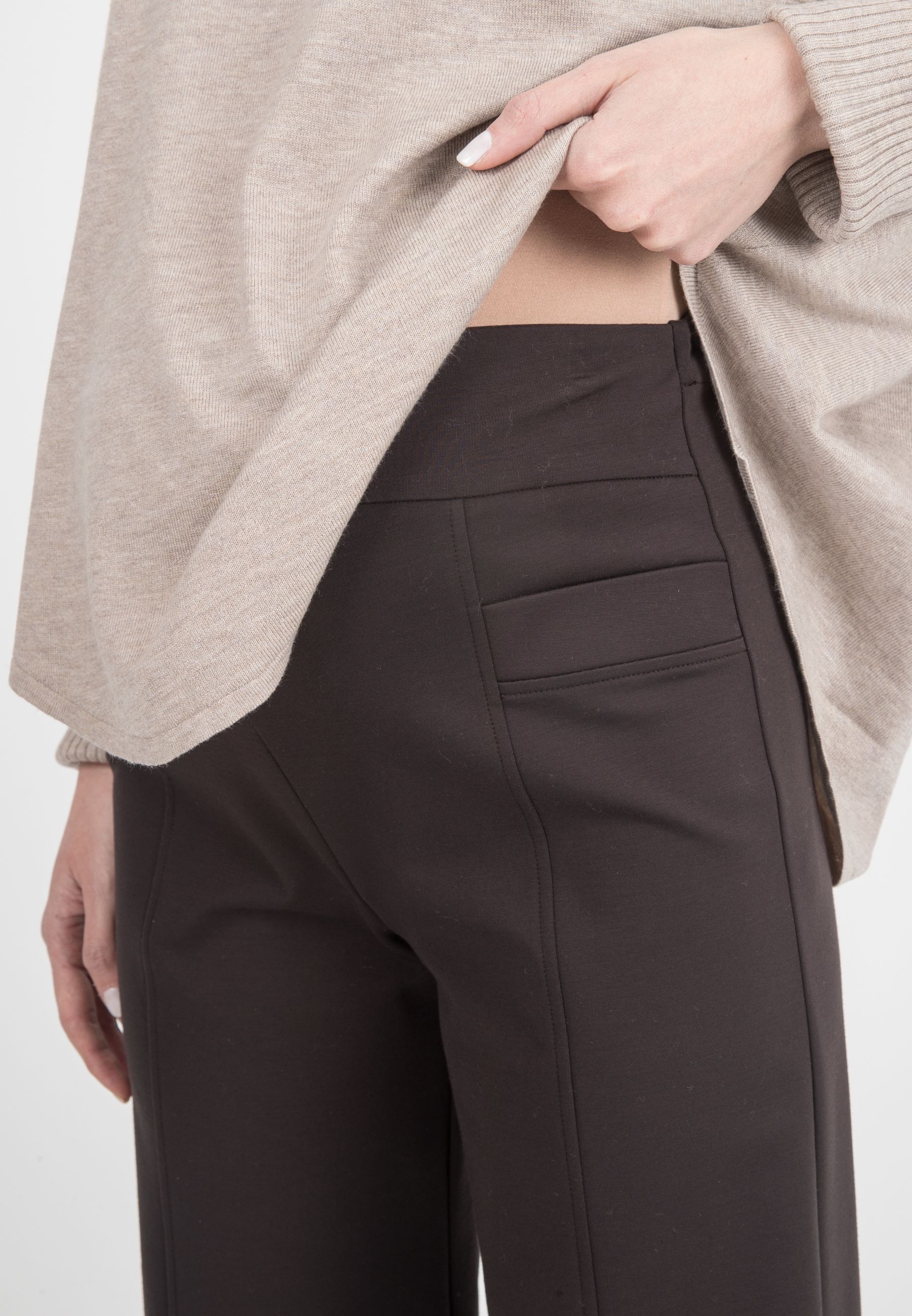 BRENDA - Maternity Wide-Leg Trousers in Lightweight Milano Knit (Marrone)