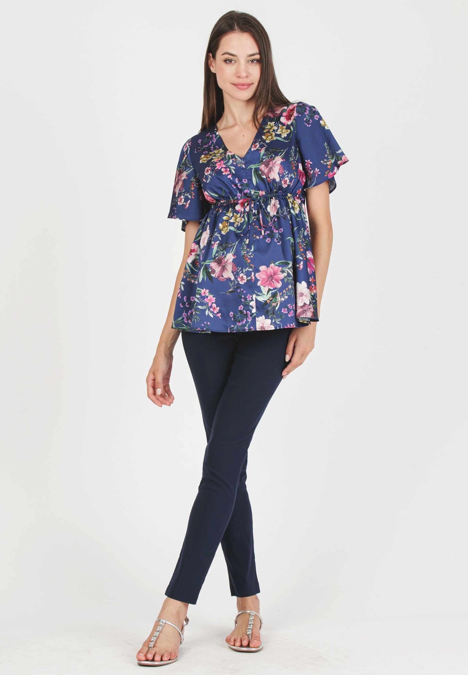SELENE - Printed Maternity & Nursing Top (Blue, XS)