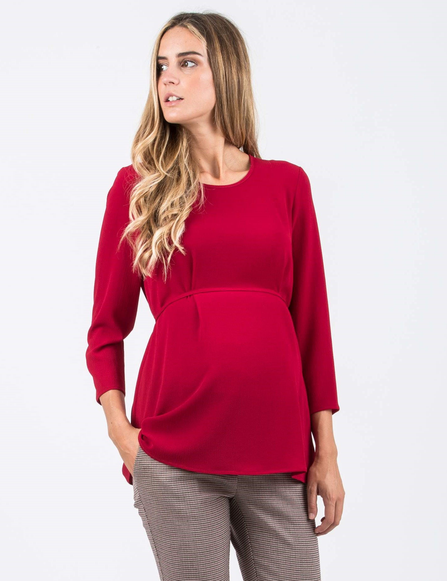 LUCY - Maternity Blouse with Front String (Red, XS)