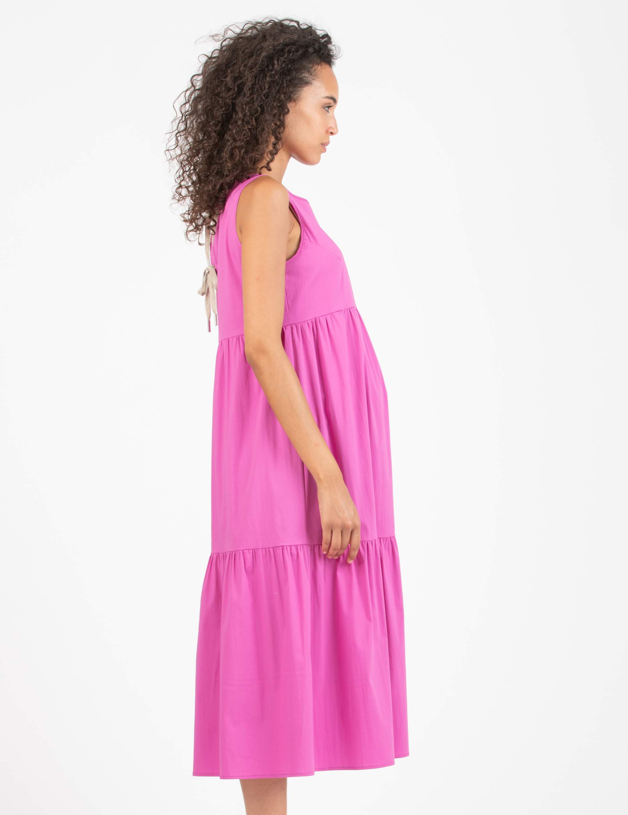 Midi Maternity Dress with Flounces and Laces Closure (Cyclamen, XS)