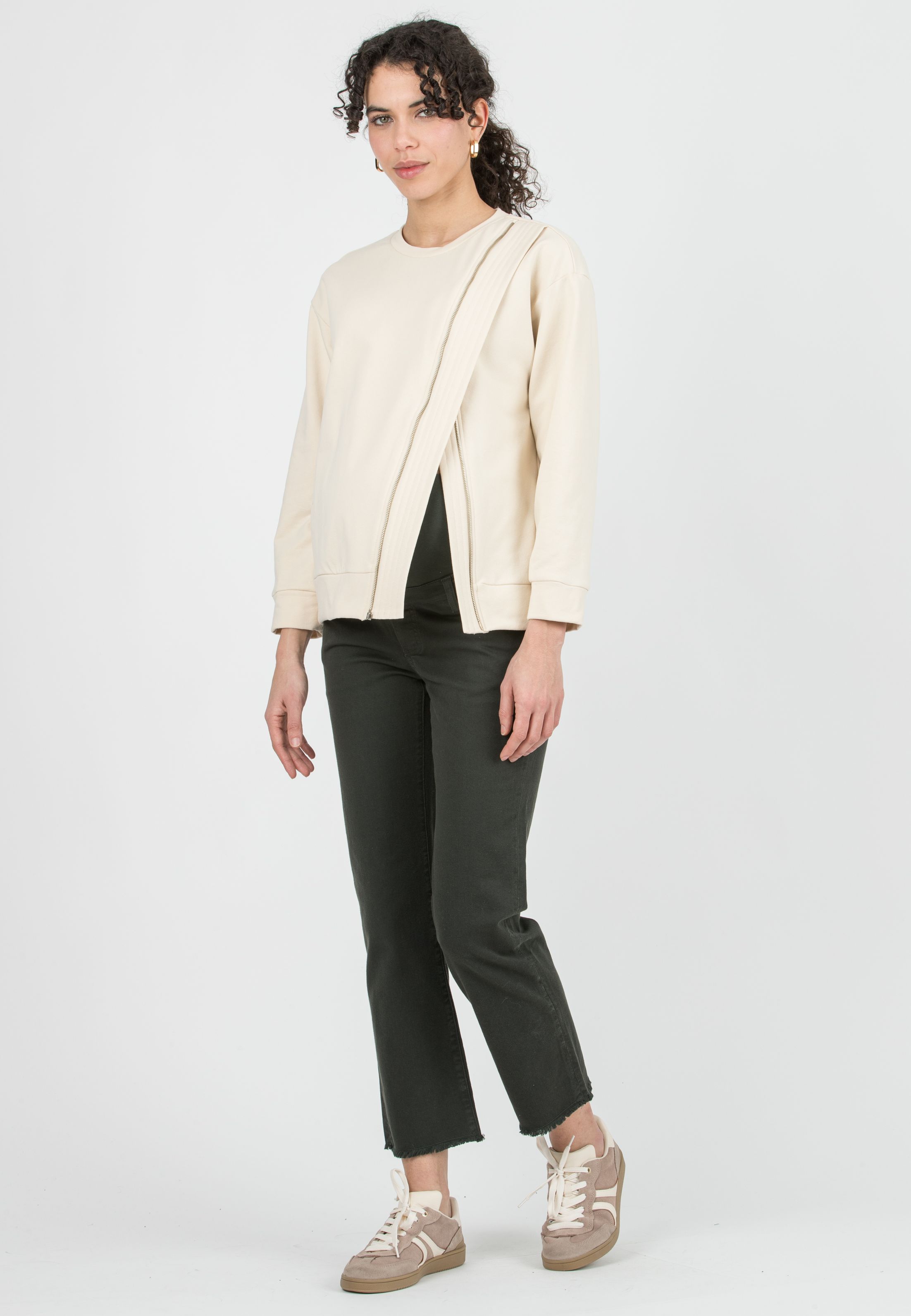 JORDAN - Felpa Premaman & Allattamento con Dettaglio Zip (Naturale, XS)