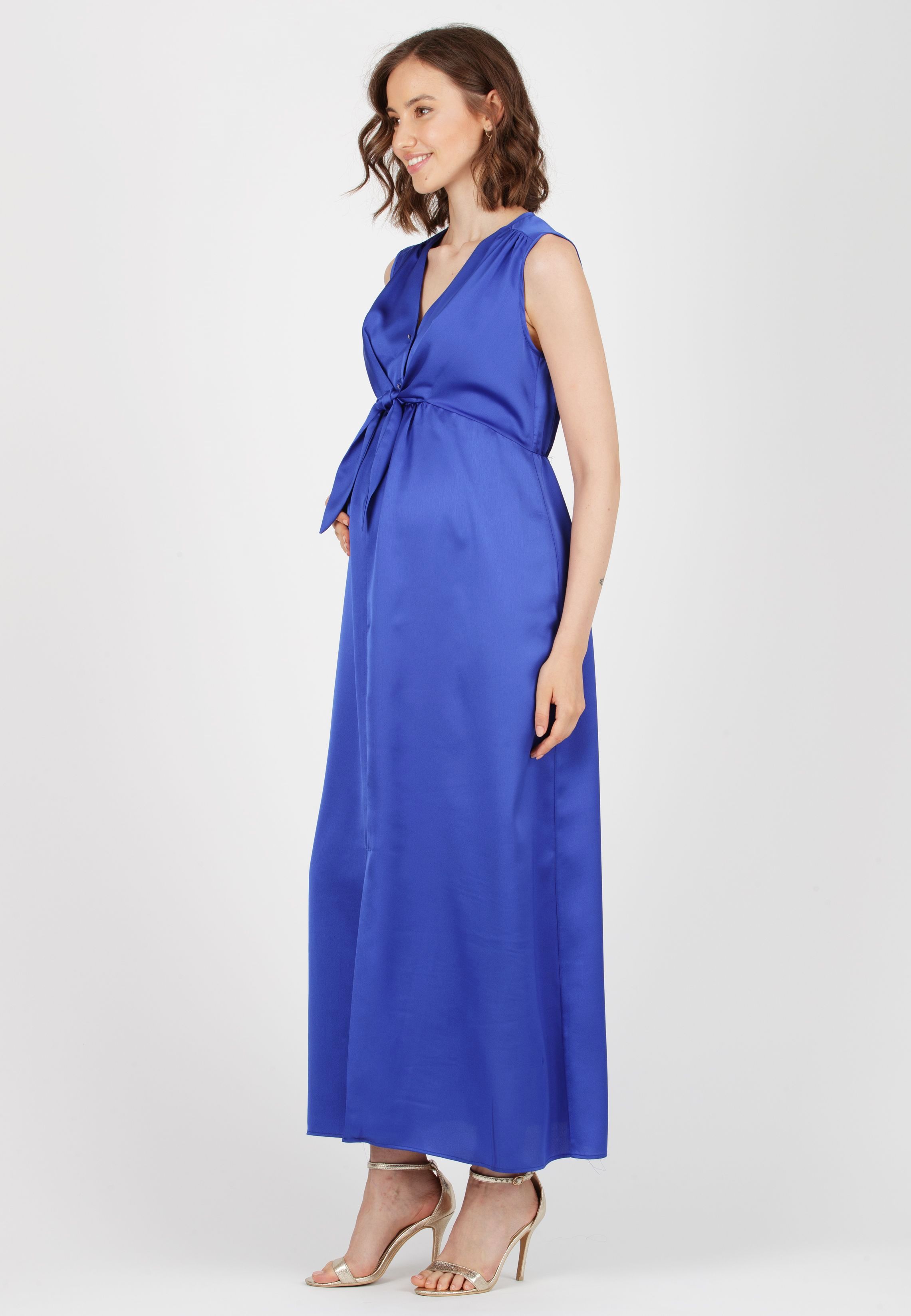 BELEN MAXI - Maxi Abito Premaman & Allattamento in Raso (Blu Cina, XS)