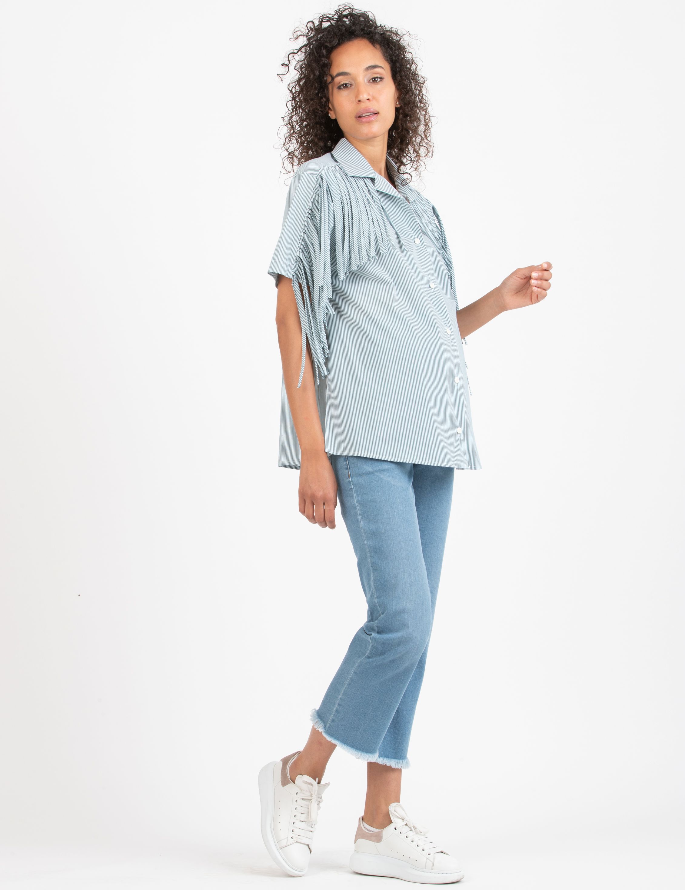 FRANCY - Camicia Premaman & Allattamento in Popeline di Cotone con Frange (Verde, XS)
