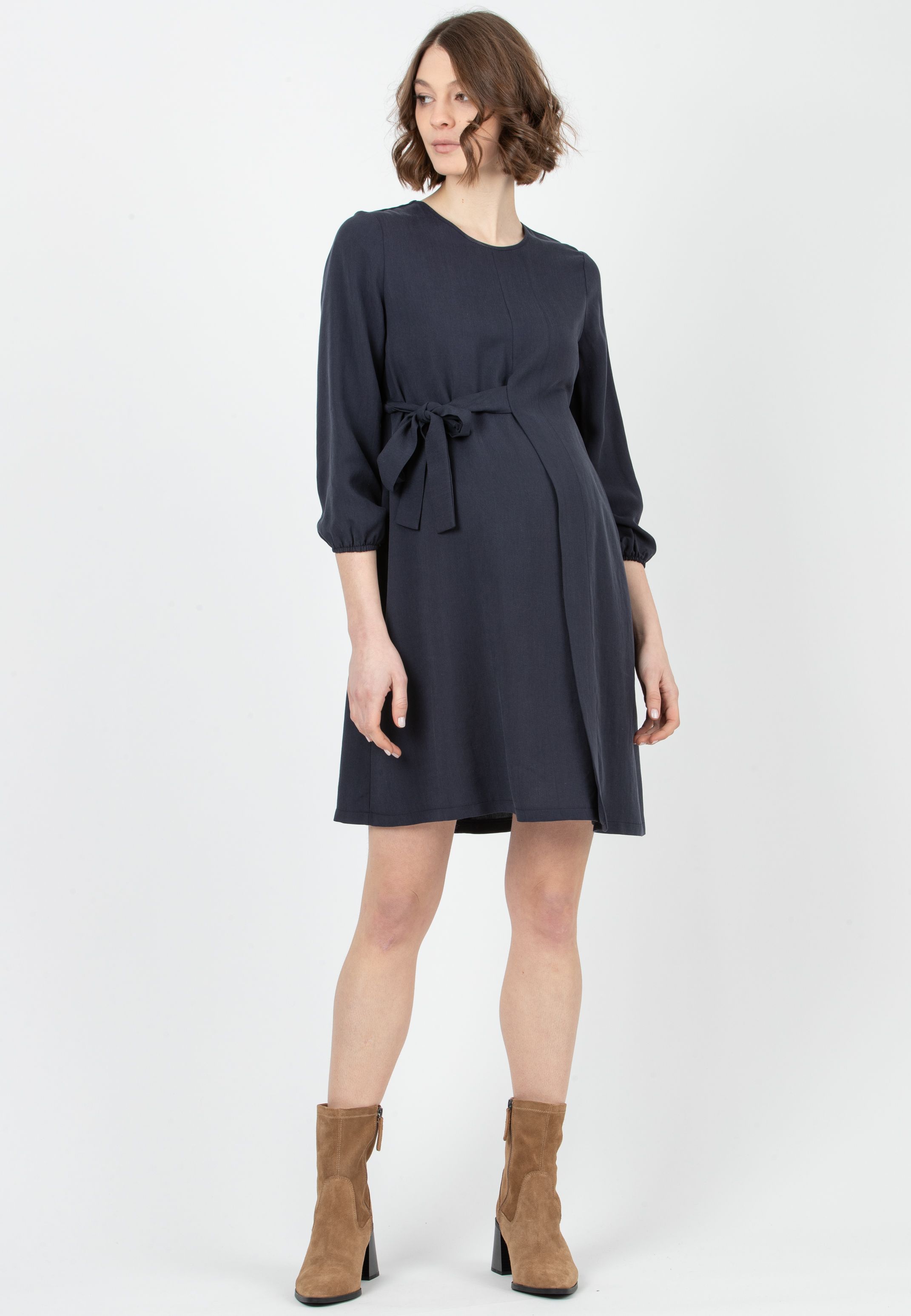 MOLLY - Tencel Maternity Dress with Wrapped Skirt (Blue, XS)