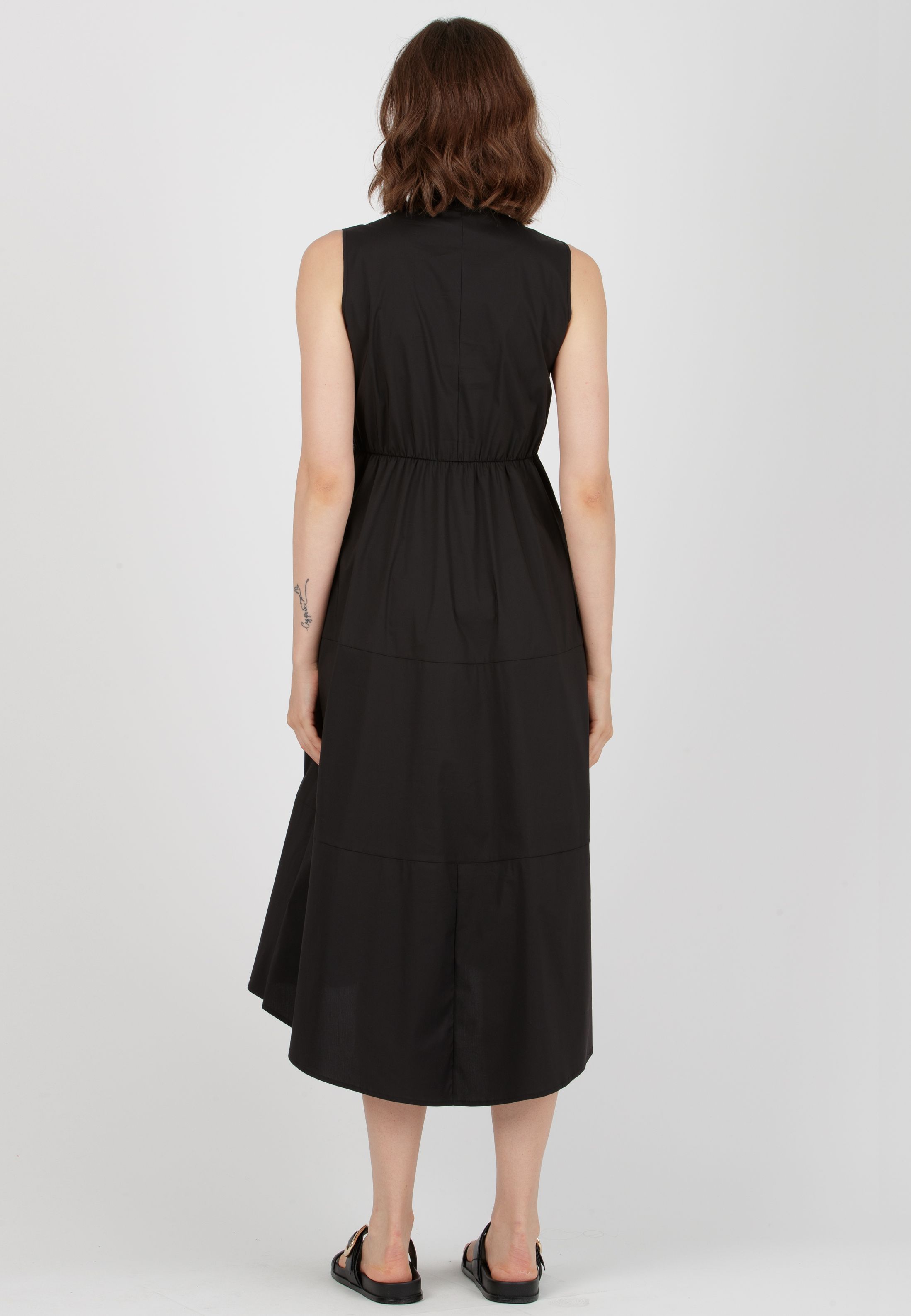 FLORENCE MIDI - Abito Premaman Midi in Cotone Stretch con Gonna Svasata (Nero, XXS)