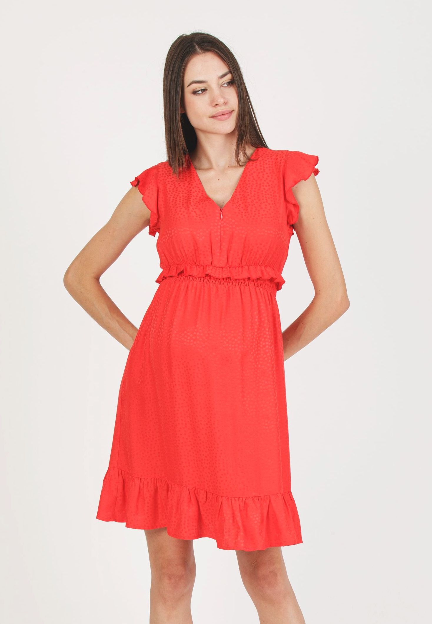 Abito Premaman & Allattamento in Viscosa Jacquard (Rosso, XS)