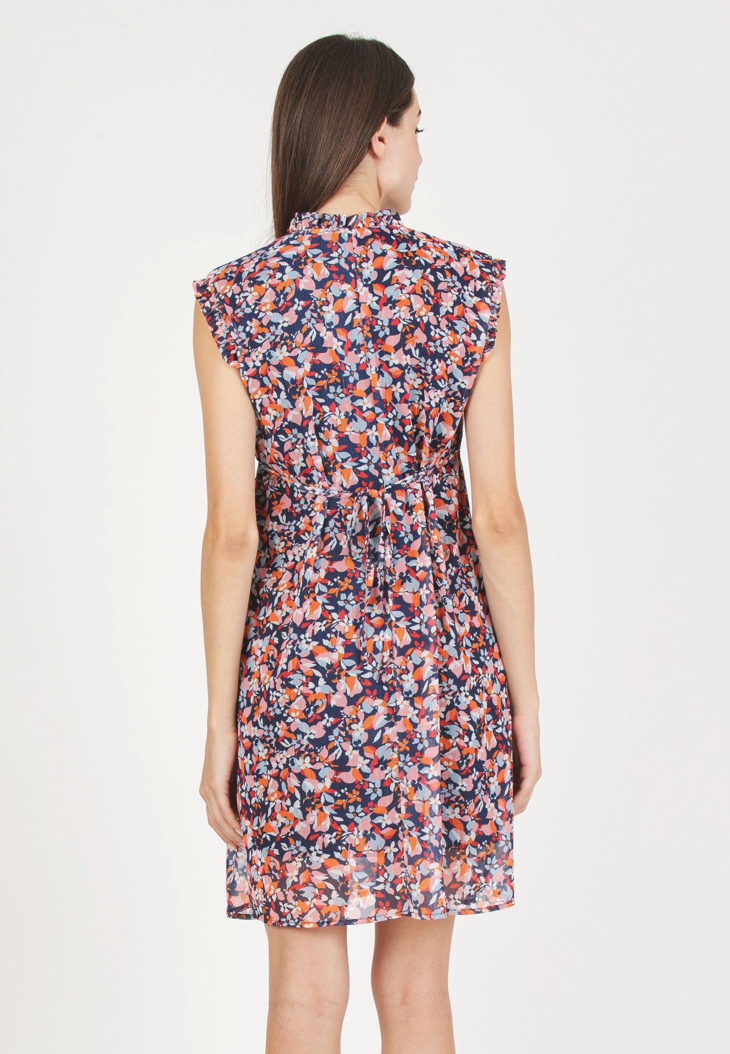 DIANA F - Abito Premaman & Allattamento con Ruches in Chiffon Stampato con Fili di Lurex (Blu, XS)