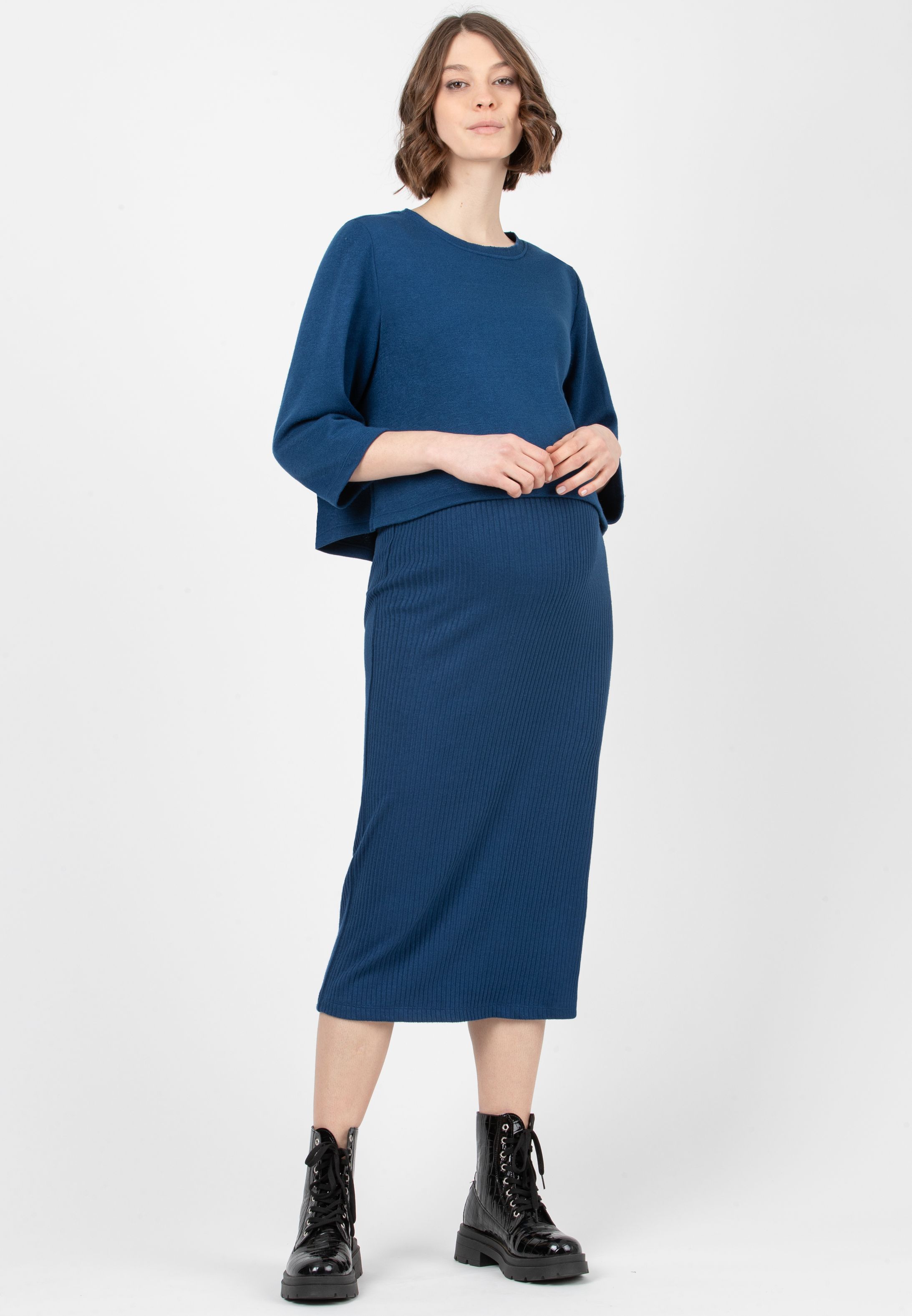 VERA -  Ribbed Knit Pencil Skirt (Ottanio)