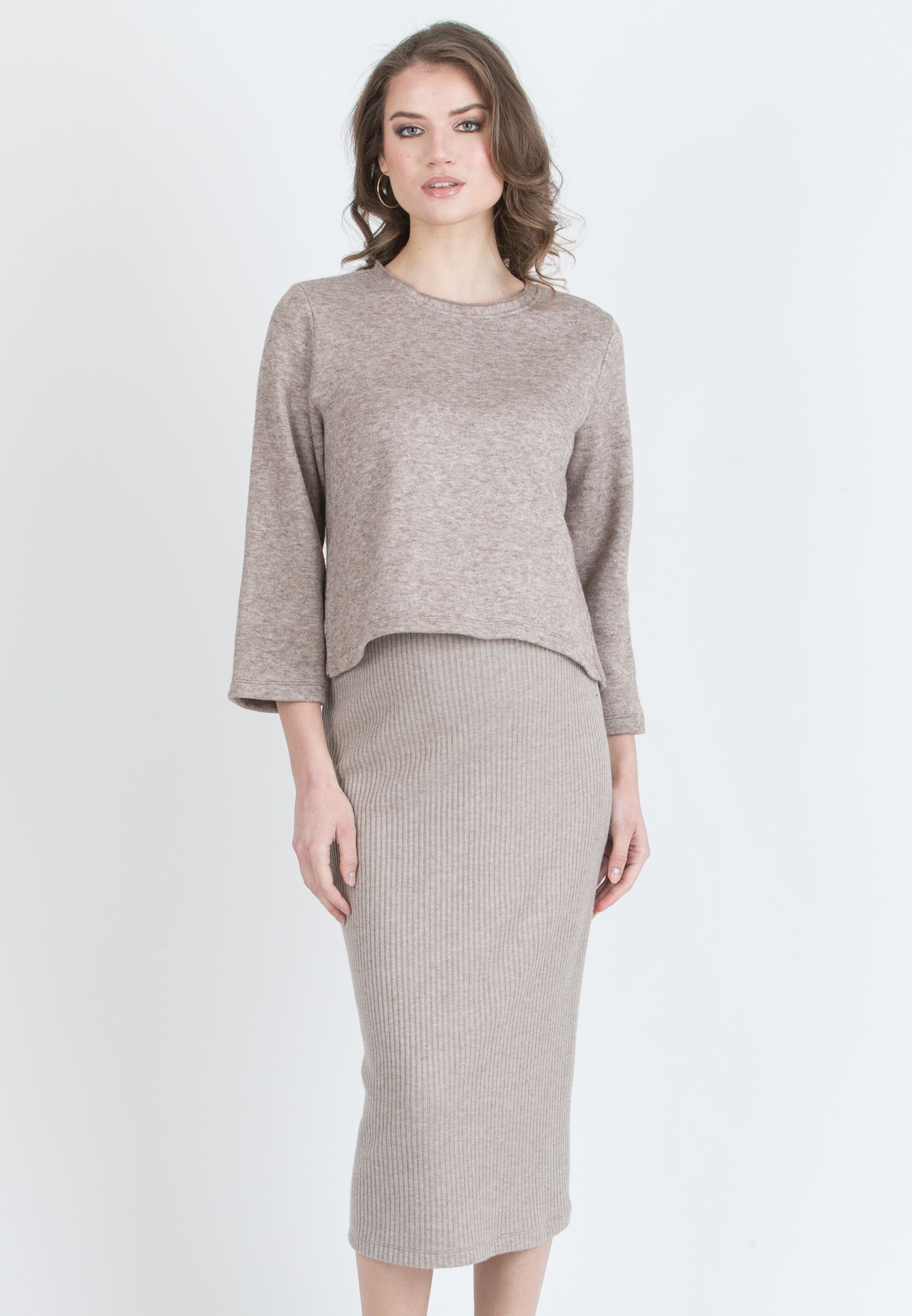 BAILEY - Maternity Sweater with Back Bow (Marrone Melange)