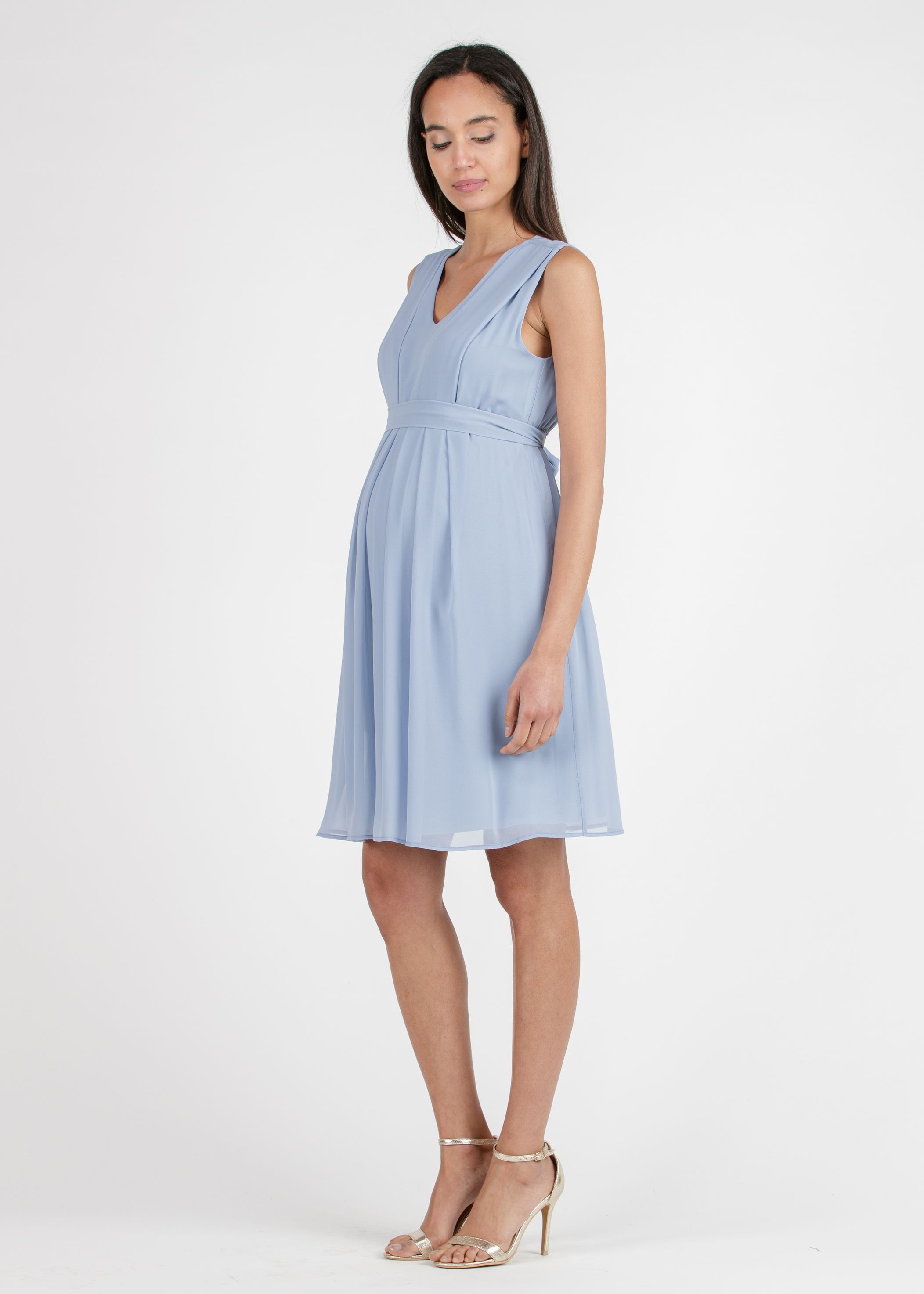 SABRINA - Abito Premaman & Allattamento in Chiffon con Pieghe sul Corpino (Grigio Perla, XS)