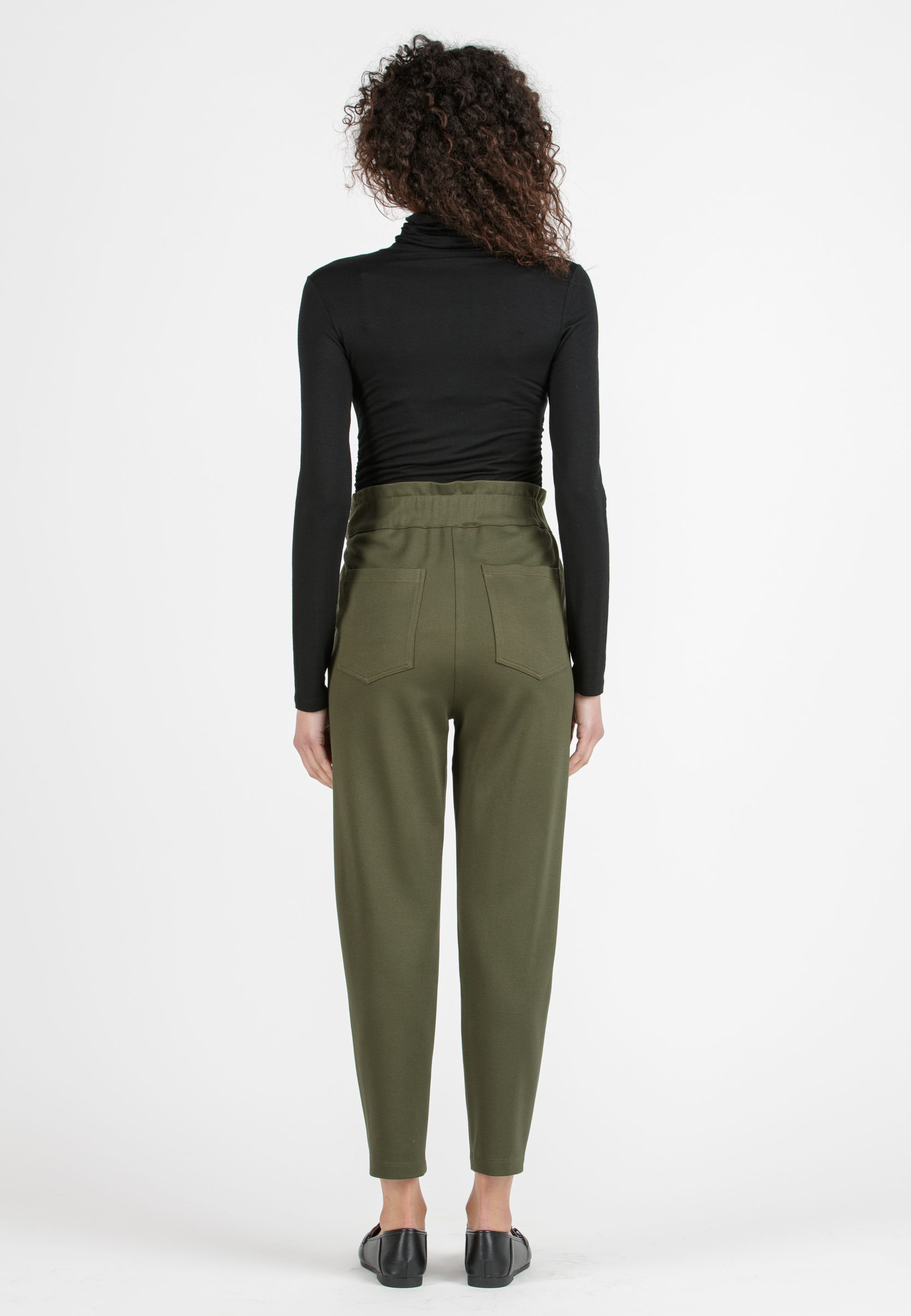 CLARA - Pantalone Premaman Paperbag con Vita Elasticizzata (Verde Militare, XS)
