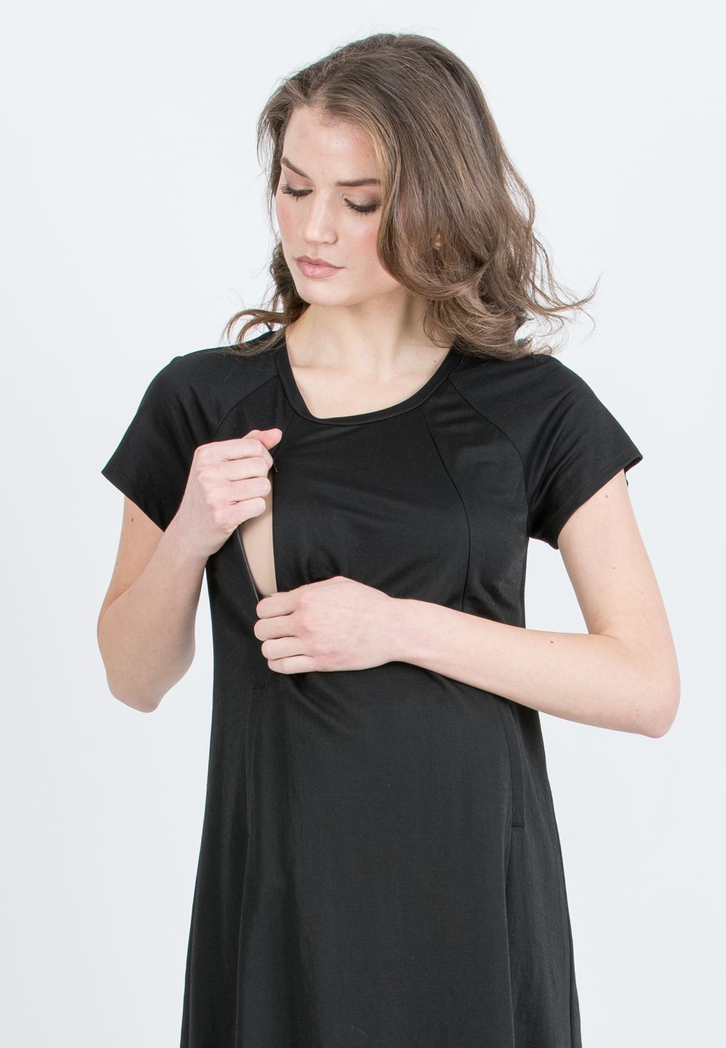 LICIA MIDI - Abito Midi Premaman & Allattamento in Viscosa (Nero, XS)