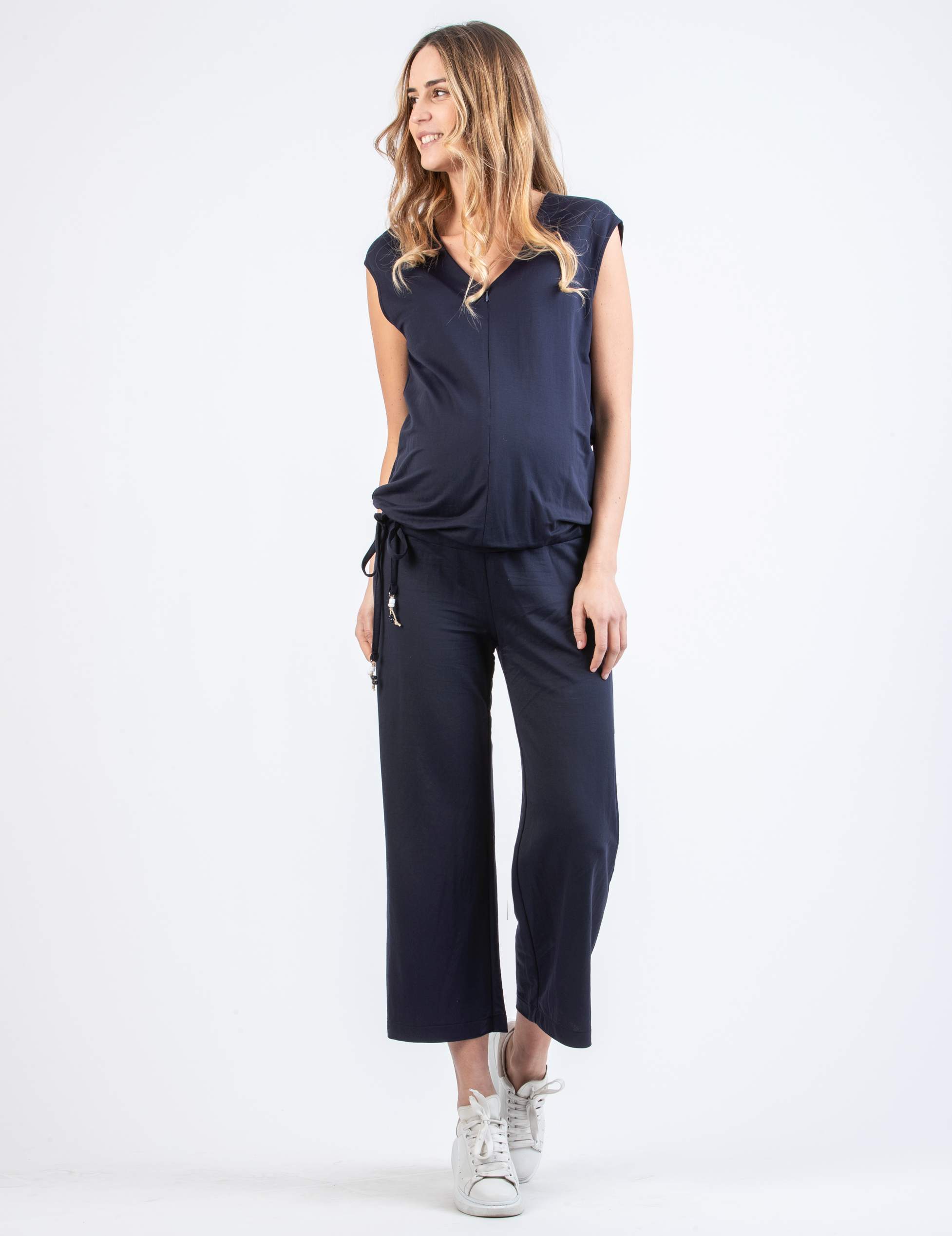 Maternity & Nursing Jumpsuit in Piqué (Blue, XS)