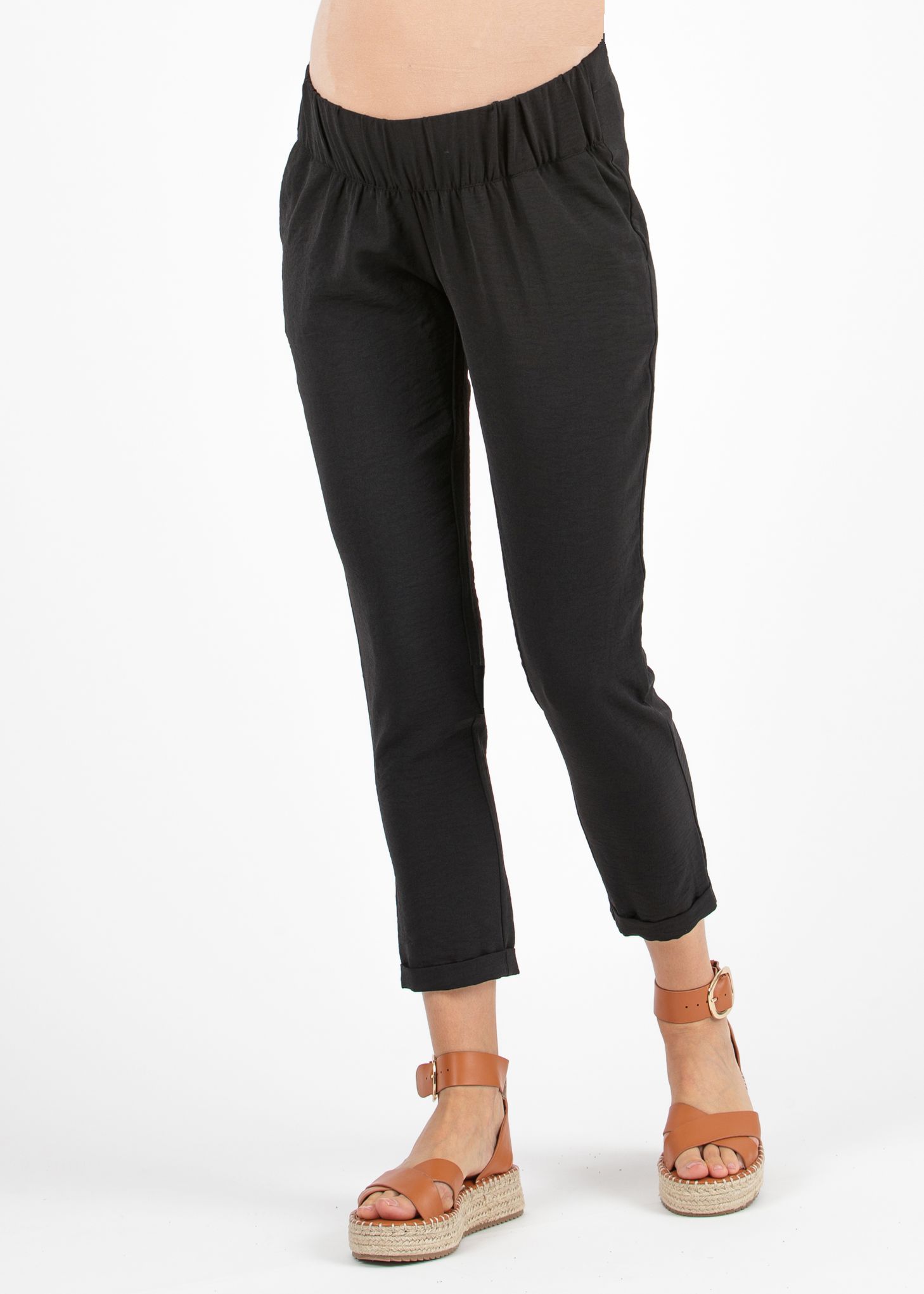 SILVIA F - Pantalone Premaman Jogger in Tela (Nero, XS)