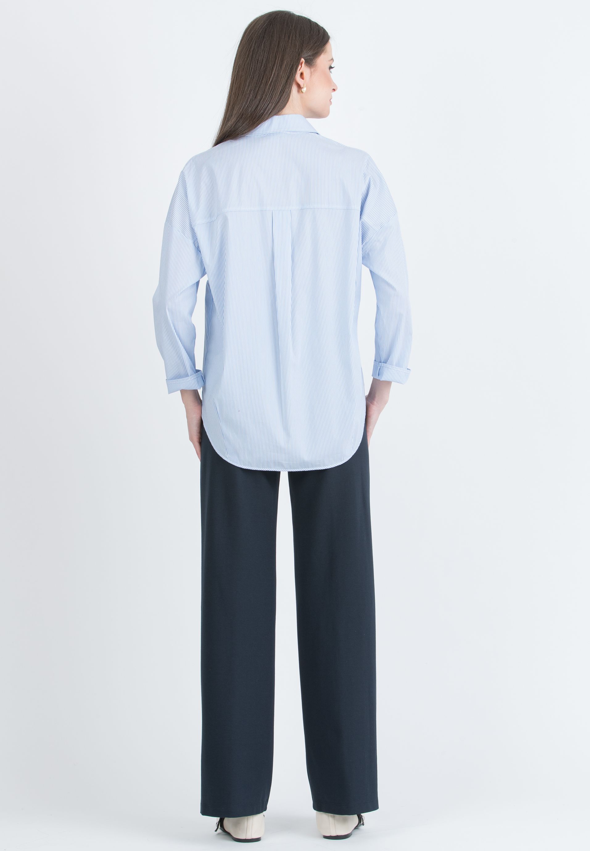 KIMBERLY P - Pantalone Premaman Palazzo in Punto Milano Invernale (Blu)