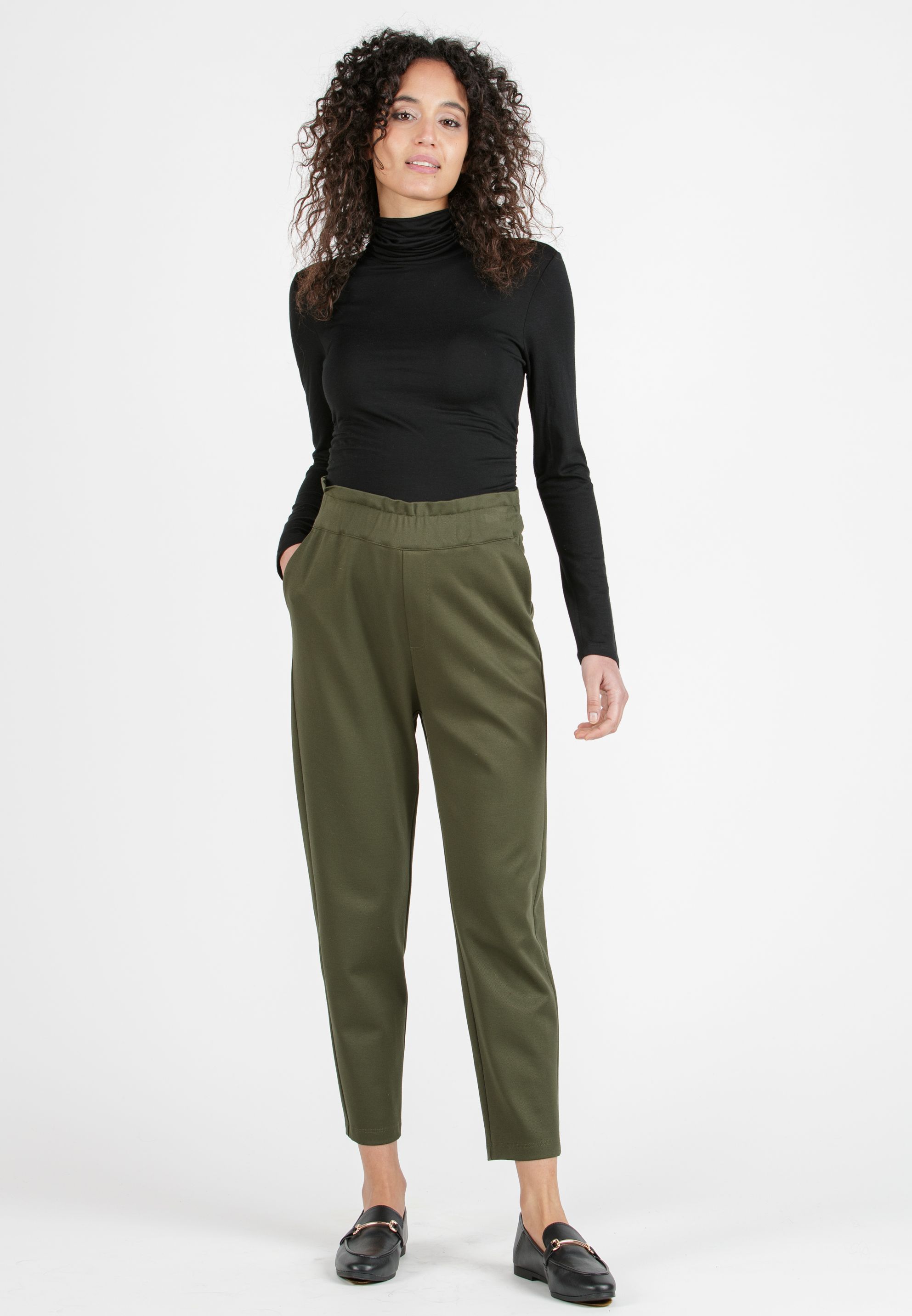 CLARA - Pantalone Premaman Paperbag con Vita Elasticizzata (Verde Militare, XS)