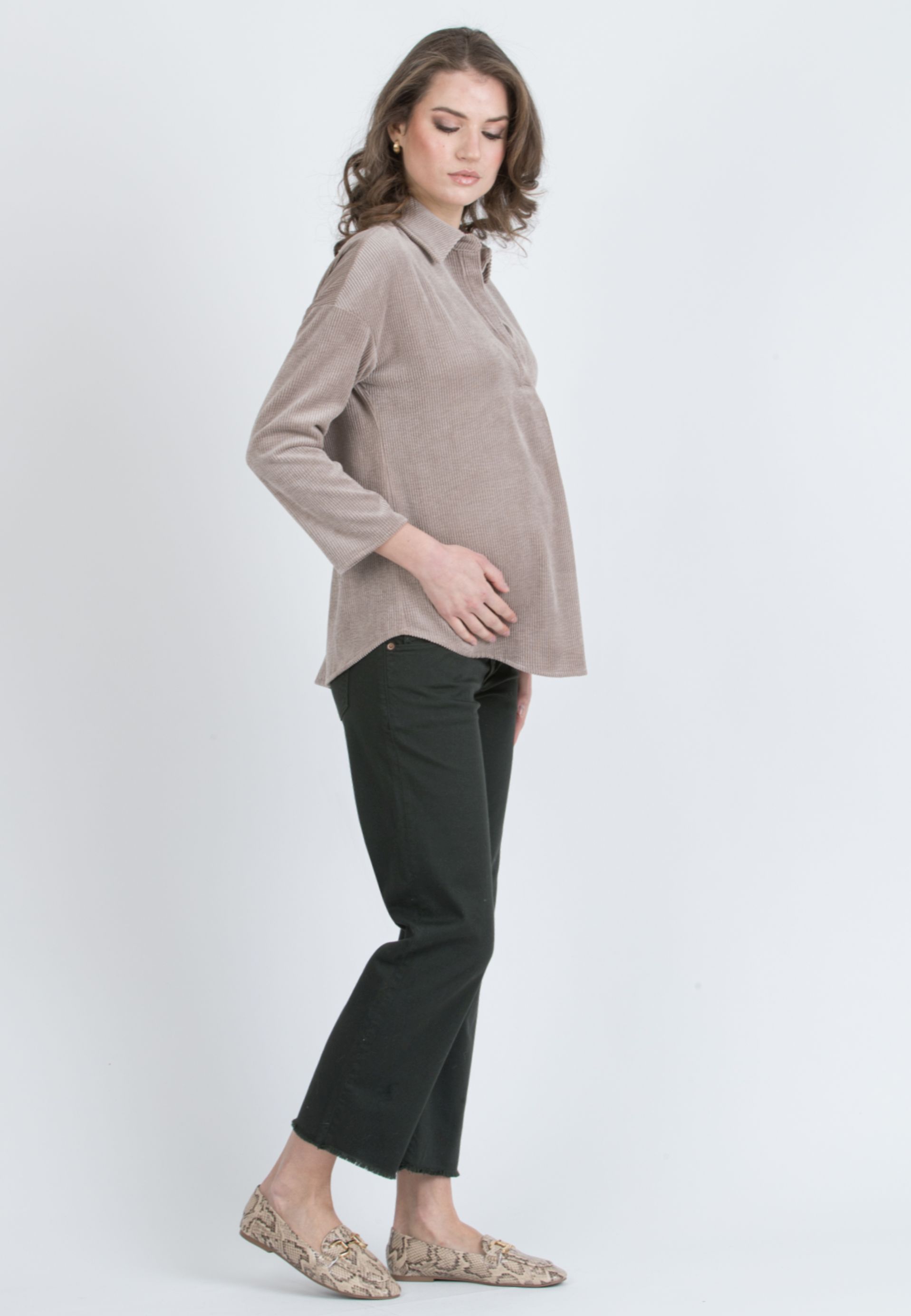 GIADA - Colorful Maternity Straight Jeans with Fringed Hem (Verde)