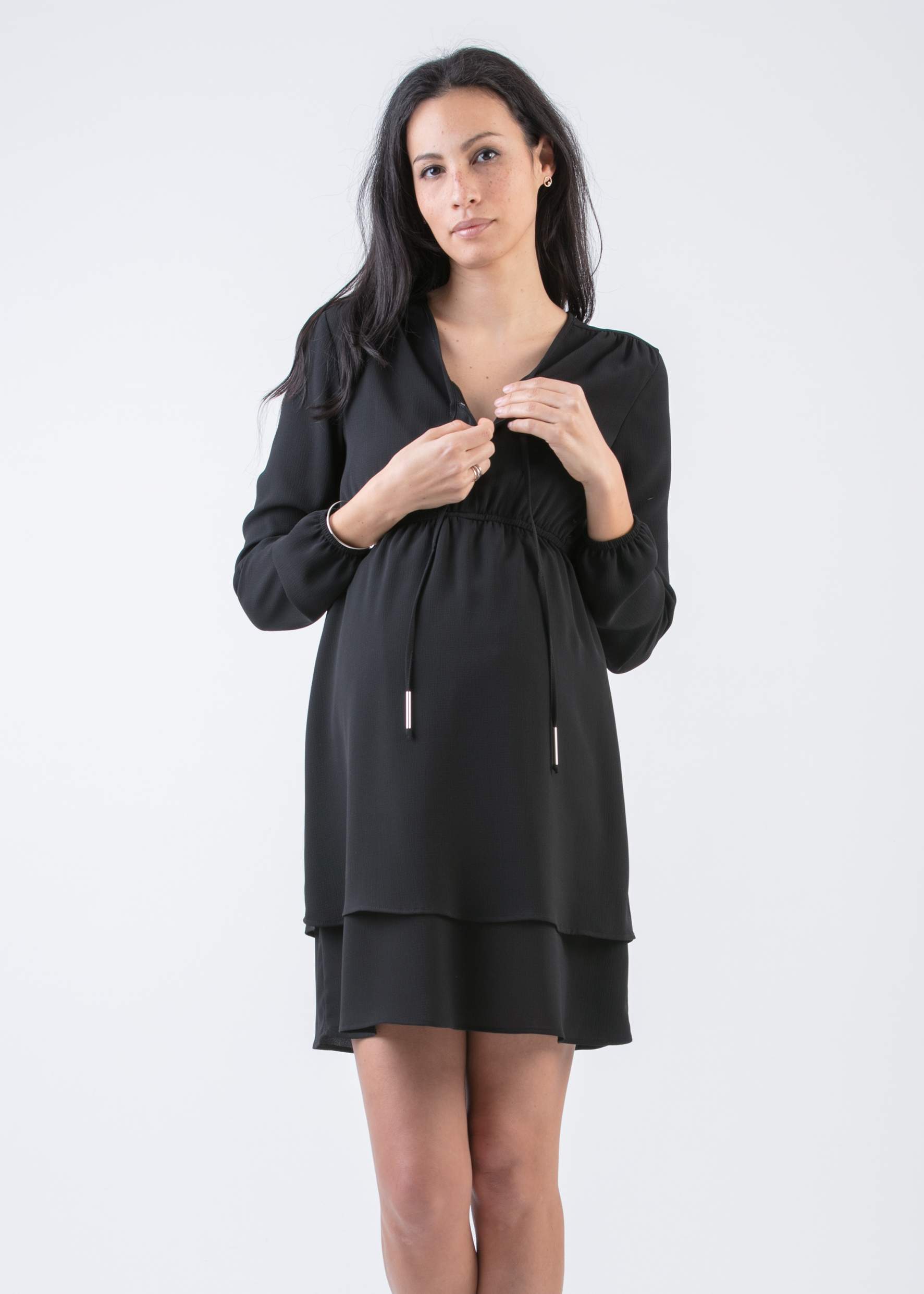 Empire Waist Maternity & Nursing Dress (Black, XS)