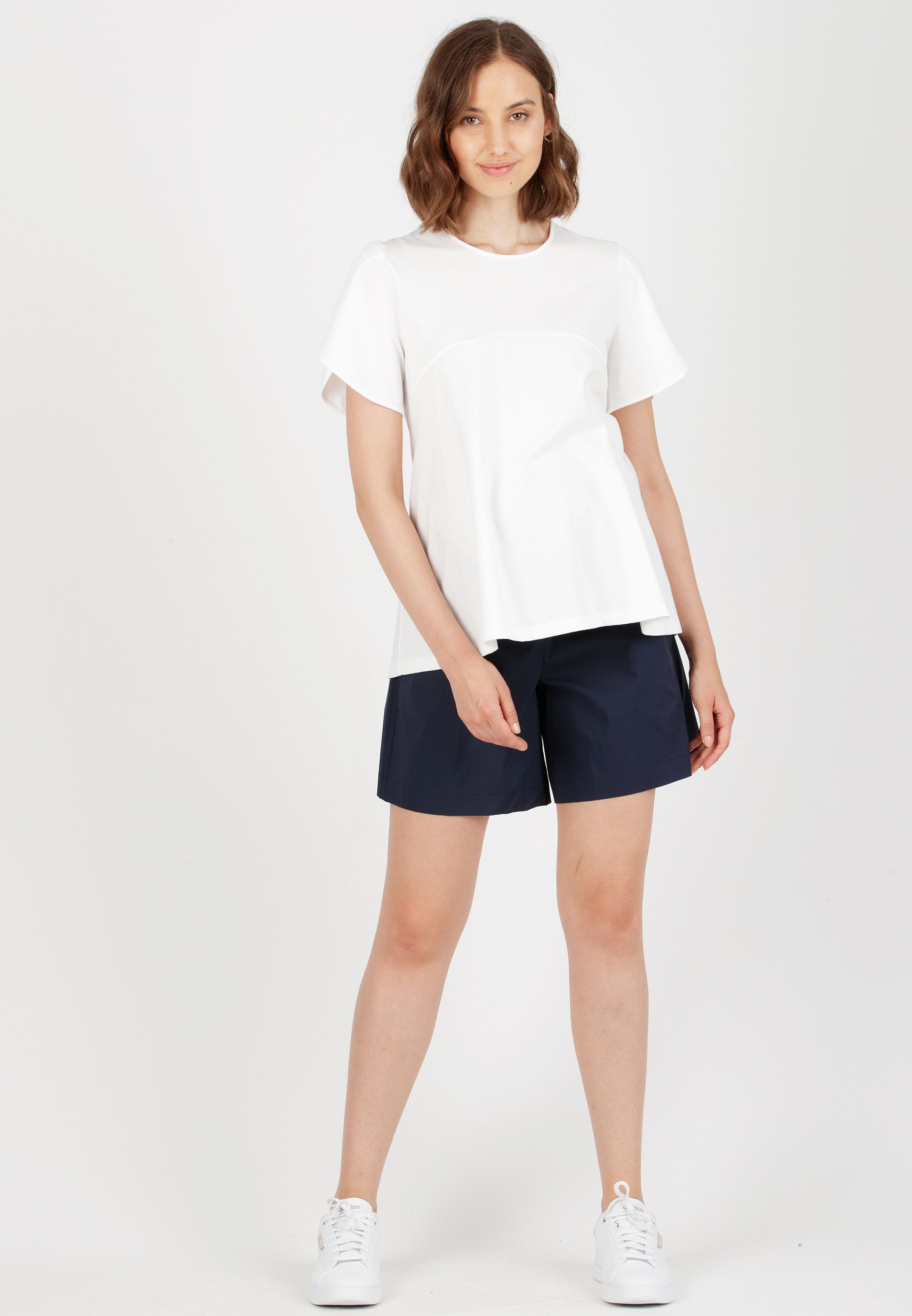 AGNESE - Maternity Cotton T-Shirt with Petal Sleeves (White, XS)