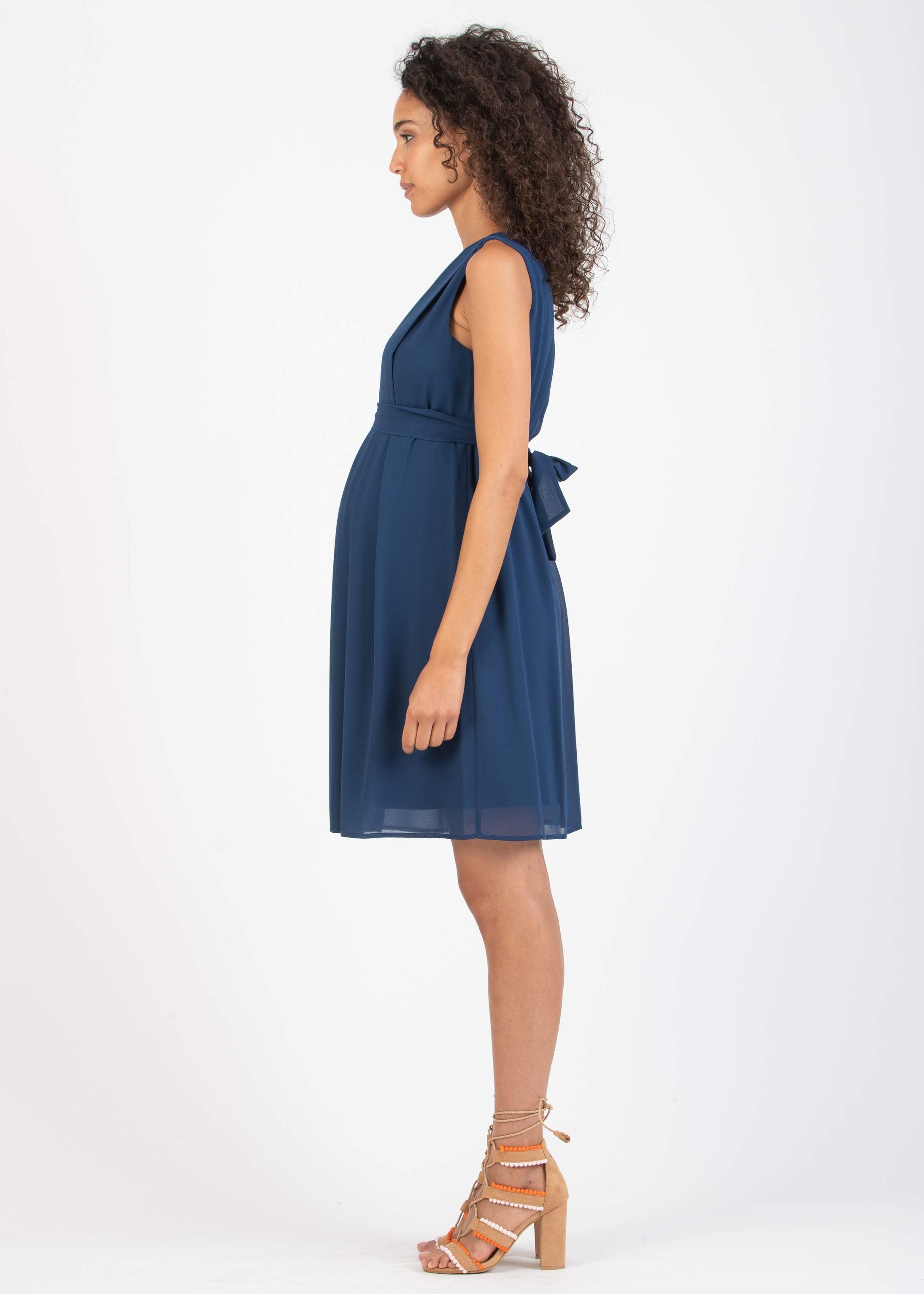 SABRY GRS - Recycled Polyester Maternity & Nursing Dress with Pleated Bodice (Blue, XS)