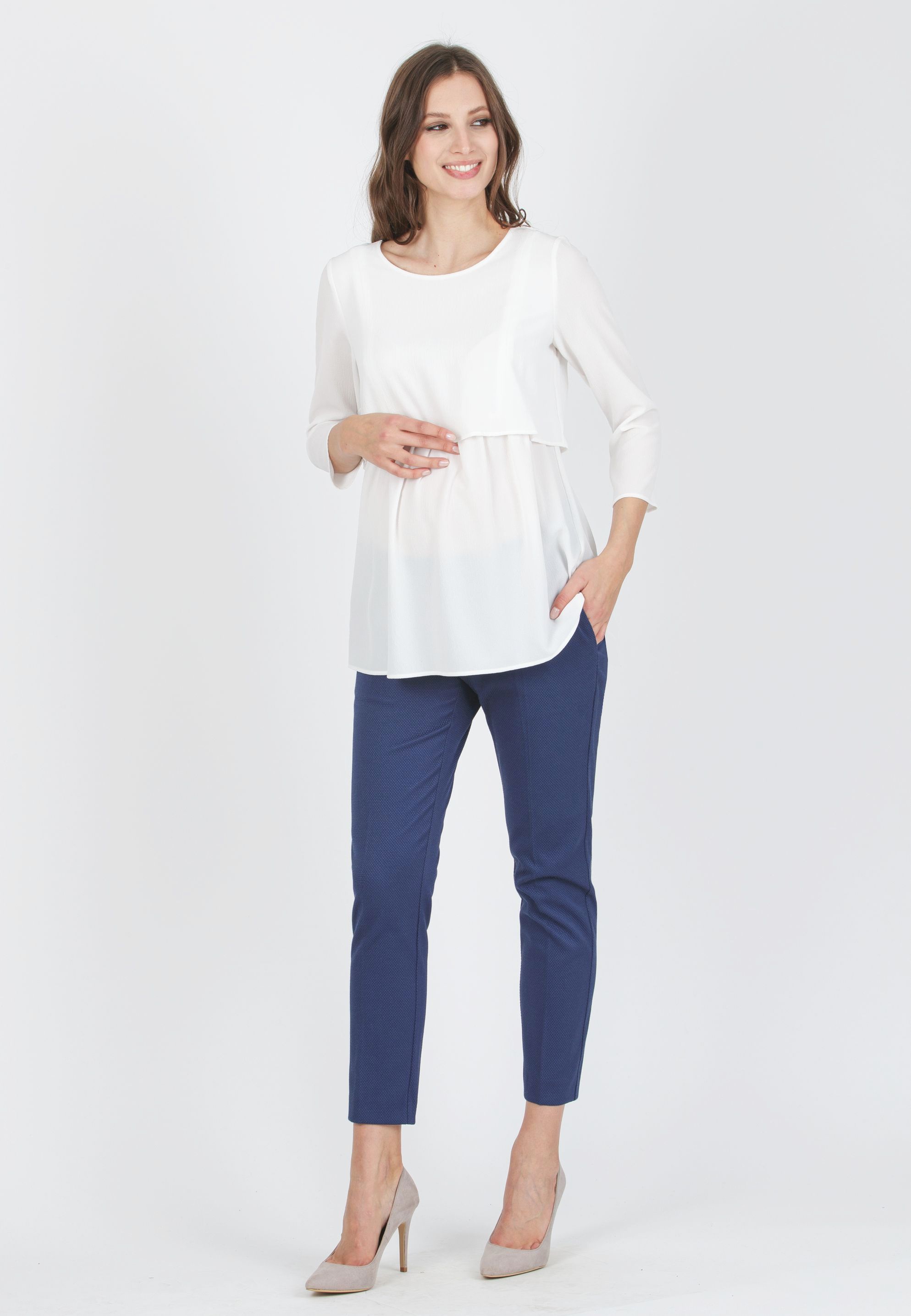 GILDA P - Tailored Maternity Trousers in Pique (Blue, XS)