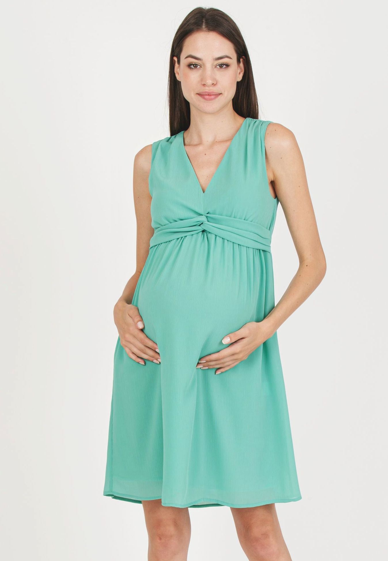CLEO - Maternity Dress in Creponne with Knotted Sash (Aqua, XS)