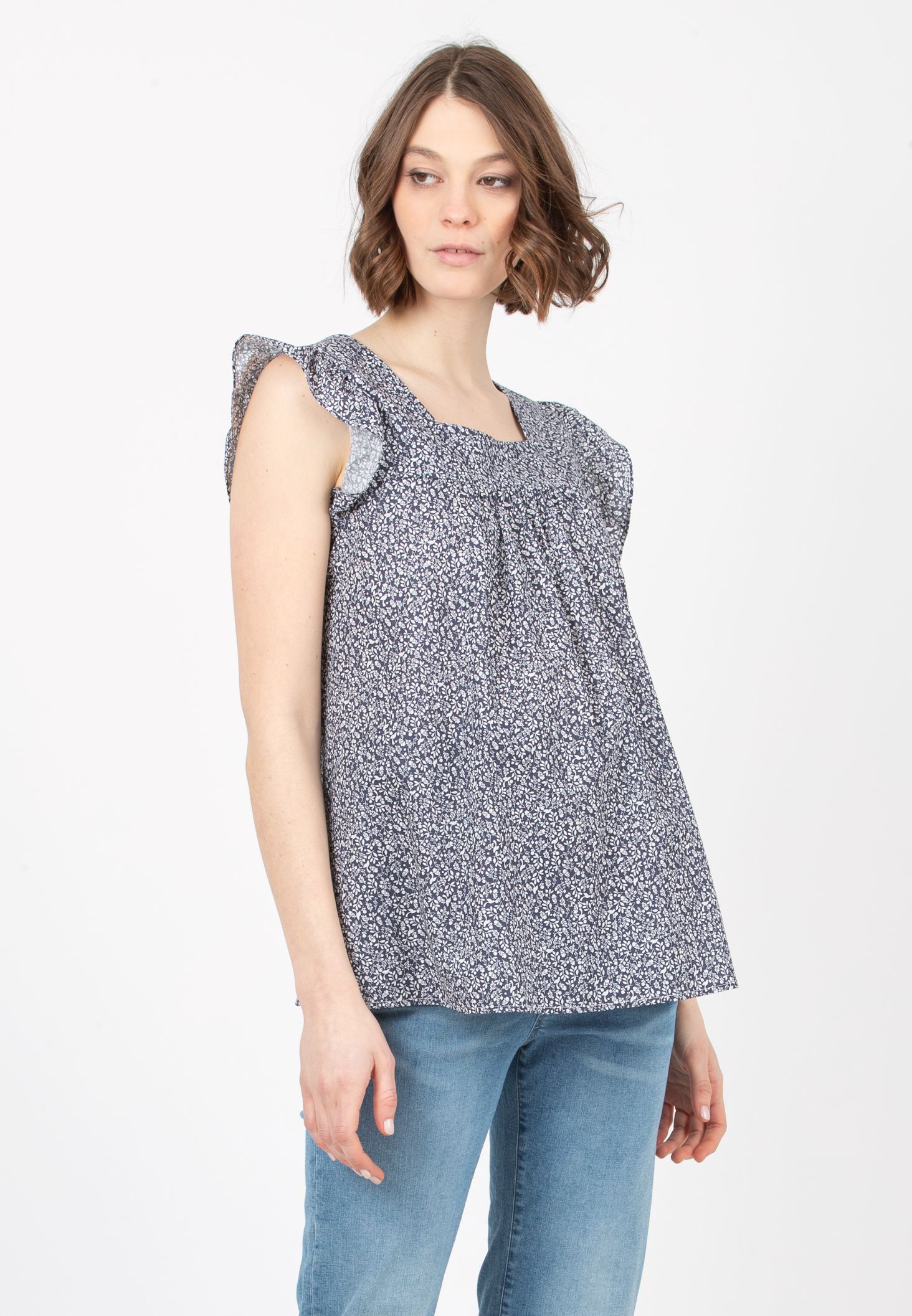 LAILA C - Maternity Blouse in Printed Cotton (Blu)