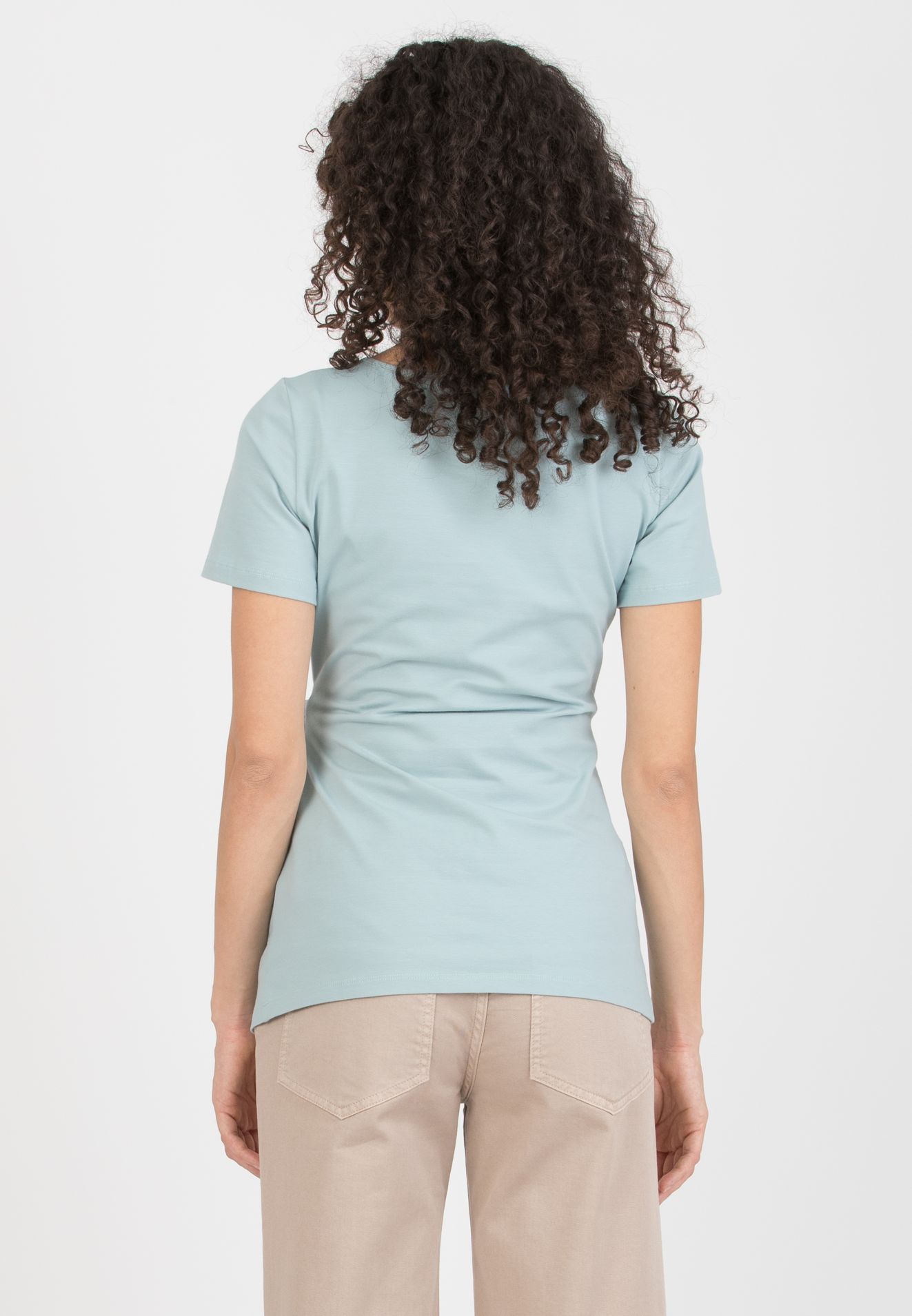 KAREN M - Maternity Cotton Jersey T-Shirt with Side Knot (Sage Green, XS)