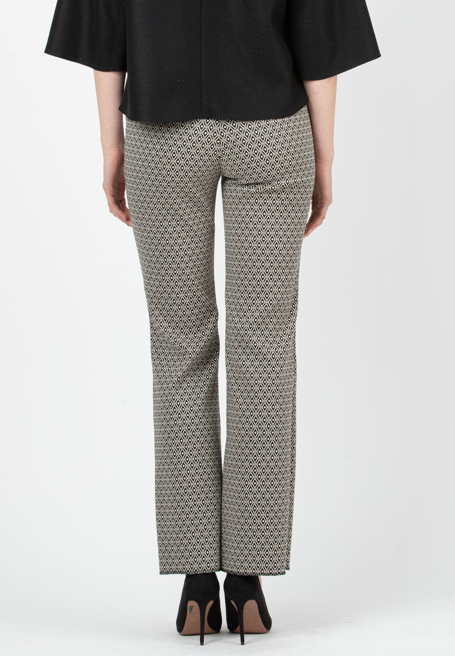 RAMONA - Pantalone Premaman a Campana in Bengalina Geometrica (Naturale, XS)