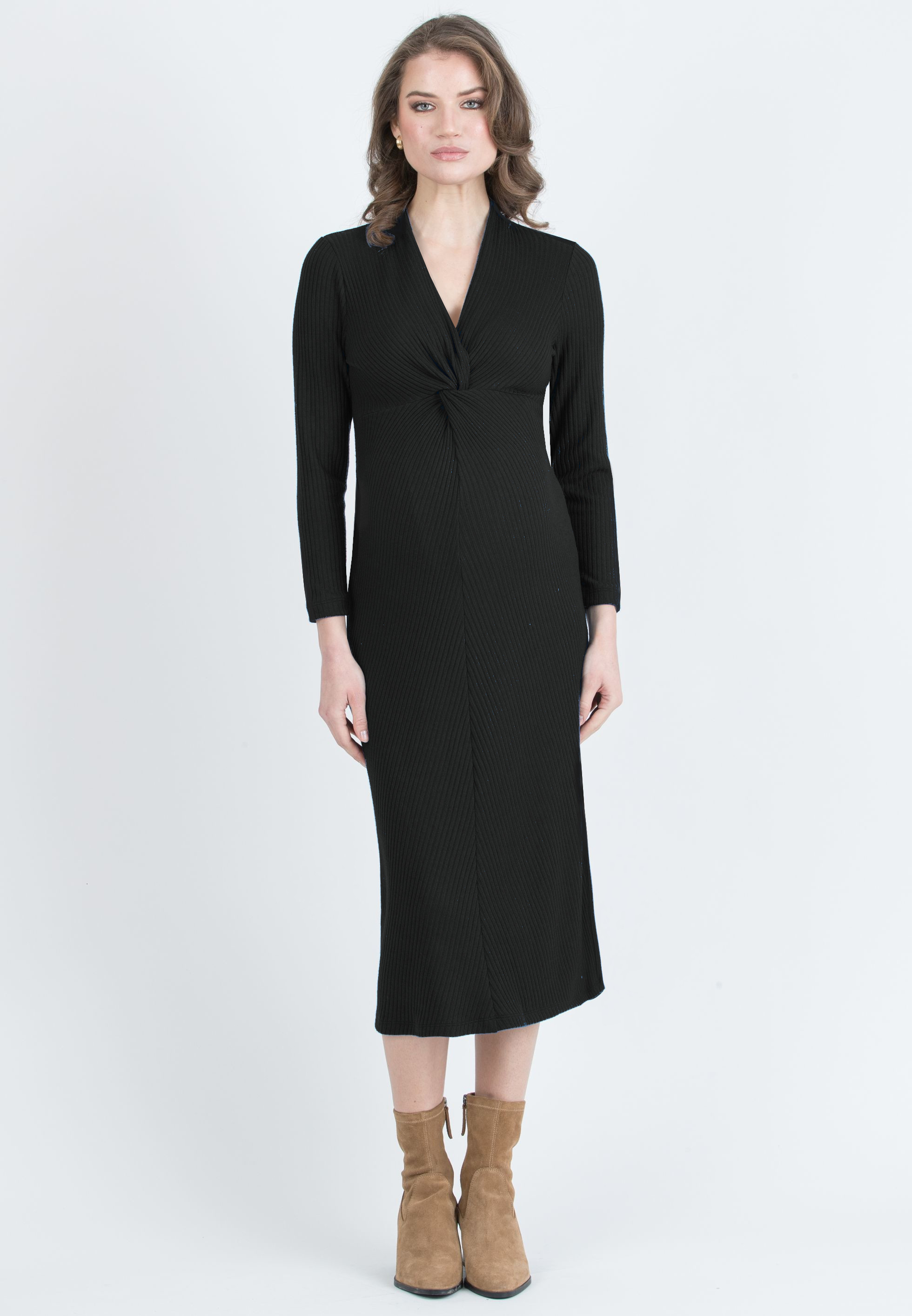 ISSA M/L – Abito Premaman & Allattamento in Maglia a Costina con Nodo (Nero)
